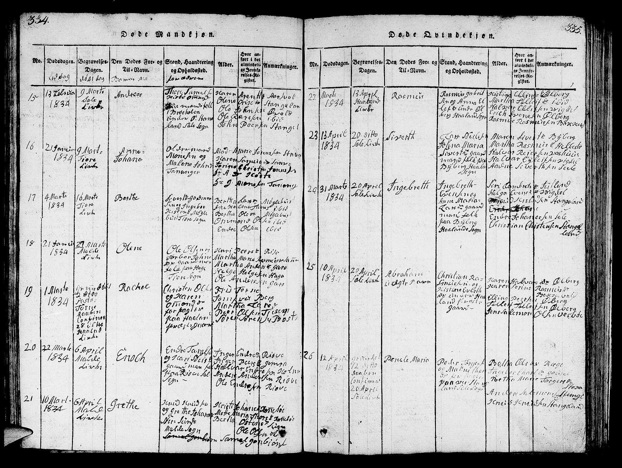 Håland sokneprestkontor, AV/SAST-A-101802/001/30BB/L0001: Klokkerbok nr. B 1, 1815-1845, s. 334-335