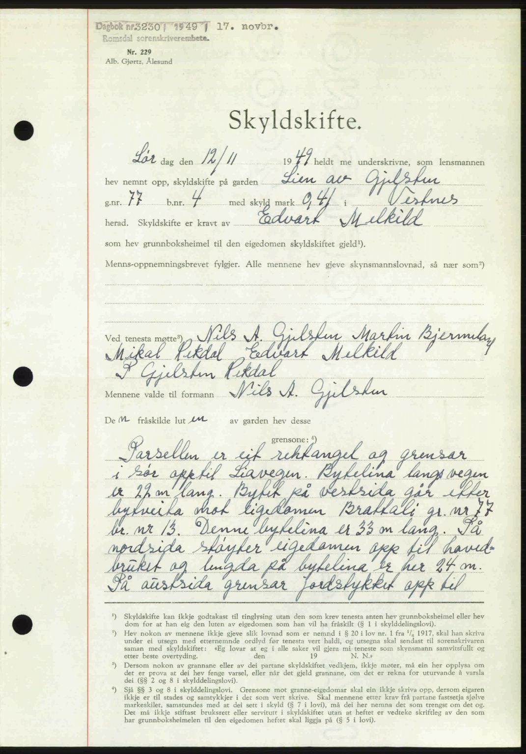 Romsdal sorenskriveri, SAT/A-4149/1/2/2C: Pantebok nr. A31, 1949-1949, Dagboknr: 3230/1949