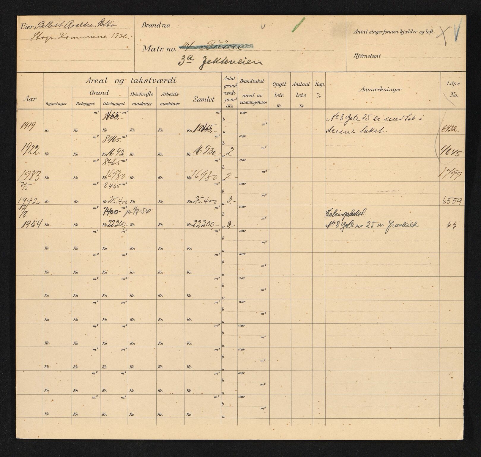 Stavanger kommune. Skattetakstvesenet, BYST/A-0440/F/Fa/Faa/L0020/0004: Skattetakstkort / Jekteveien 3a - Jelsagata 23