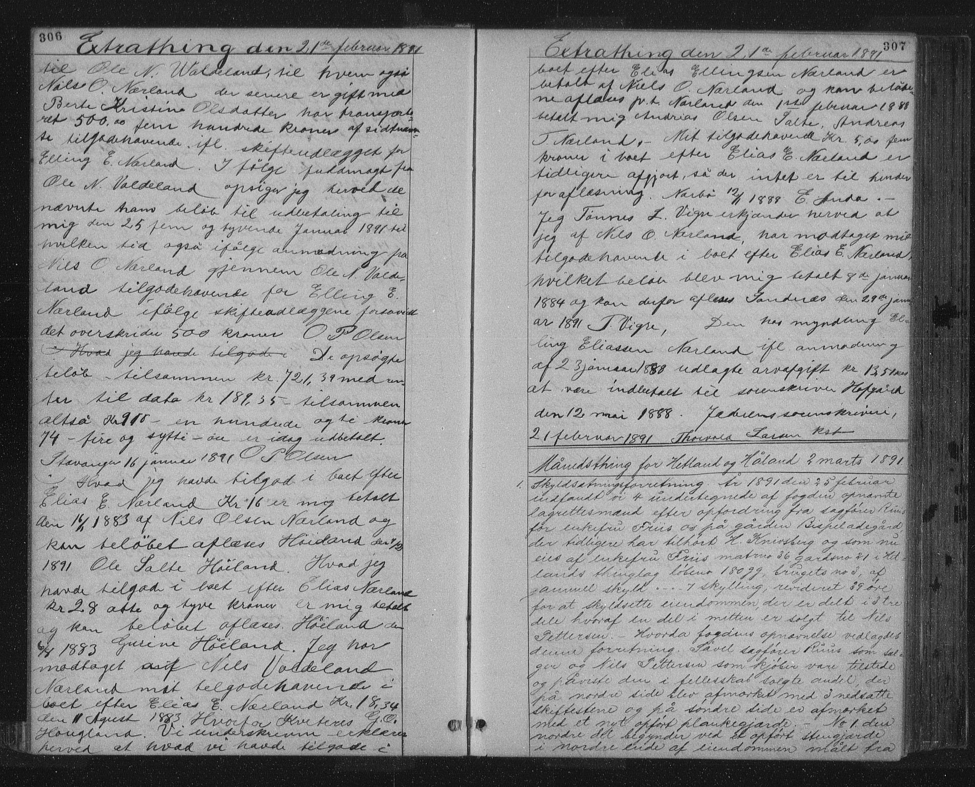 Jæren sorenskriveri, SAST/A-100310/01/4/41/41BF/L0011: Pantebok nr. 18, 1890-1892, s. 306-307