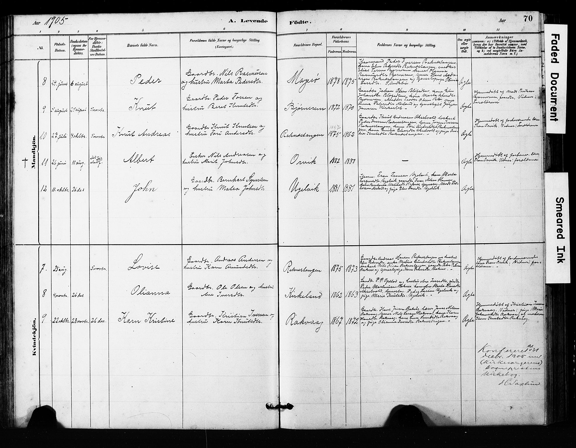 Ministerialprotokoller, klokkerbøker og fødselsregistre - Møre og Romsdal, AV/SAT-A-1454/563/L0737: Klokkerbok nr. 563C01, 1878-1916, s. 70