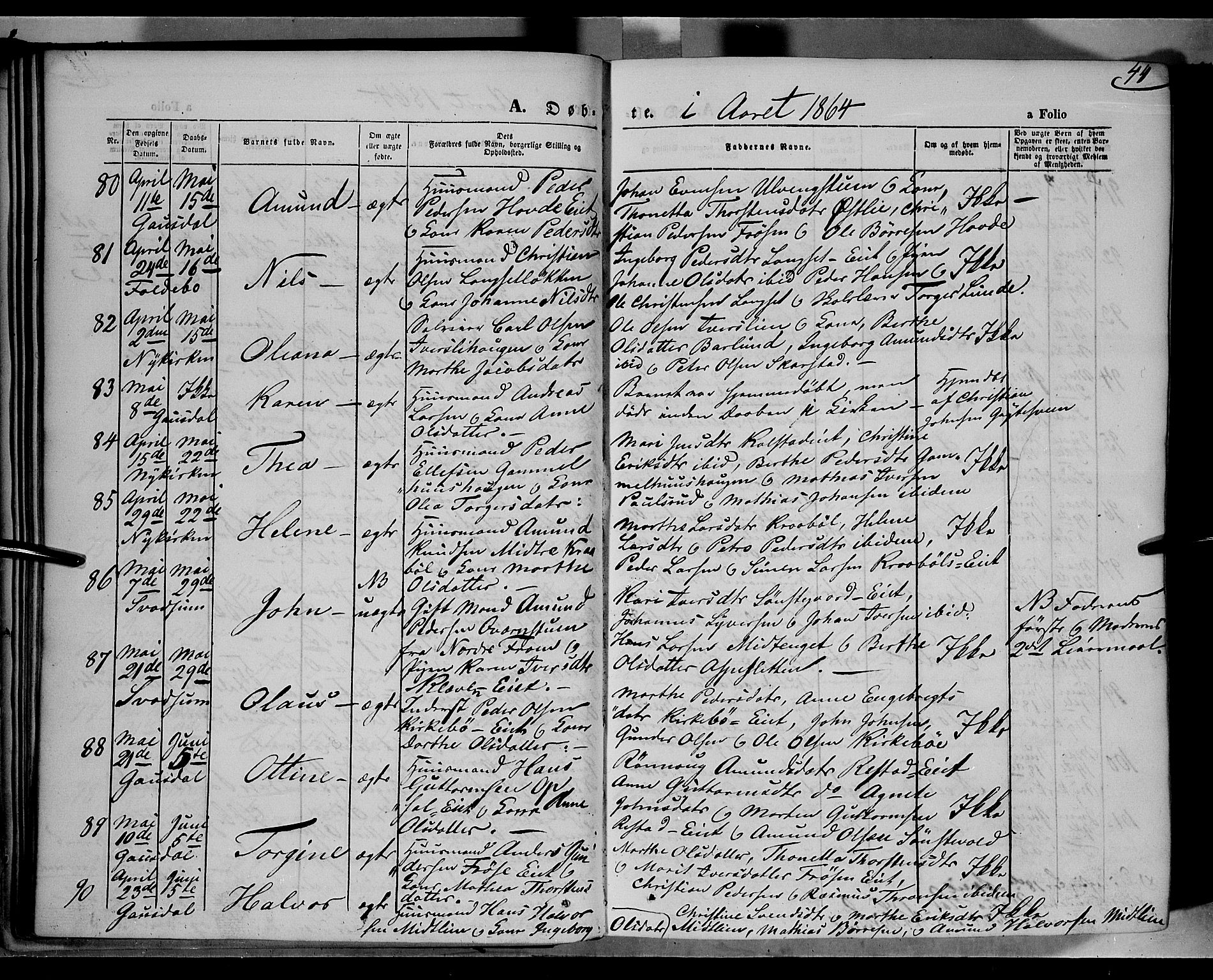 Gausdal prestekontor, AV/SAH-PREST-090/H/Ha/Haa/L0009: Ministerialbok nr. 9, 1862-1873, s. 44