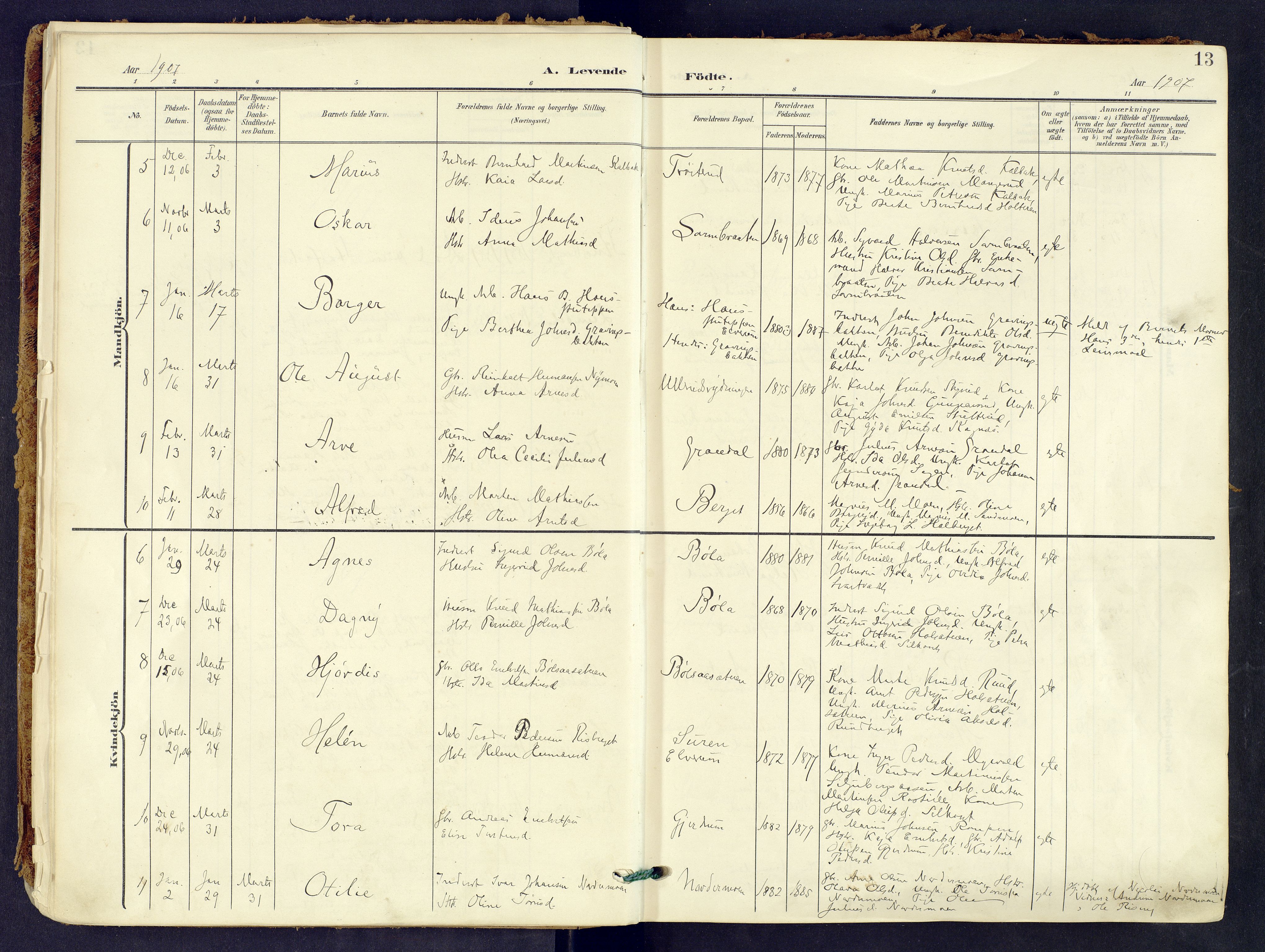 Våler prestekontor, Hedmark, AV/SAH-PREST-040/H/Ha/Haa/L0008: Ministerialbok nr. 8, 1905-1921, s. 13