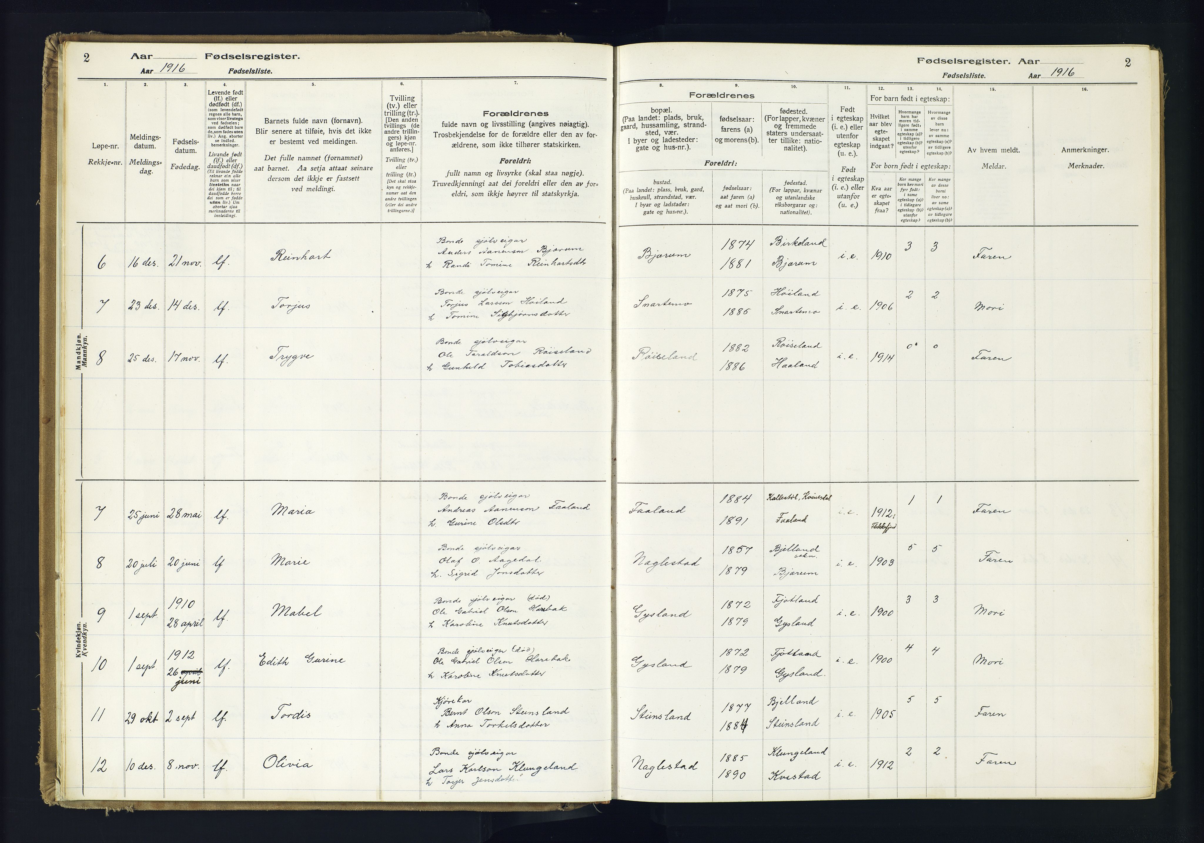 Hægebostad sokneprestkontor, SAK/1111-0024/J/Ja/L0001: Fødselsregister nr. II.6.7, 1916-1982, s. 2