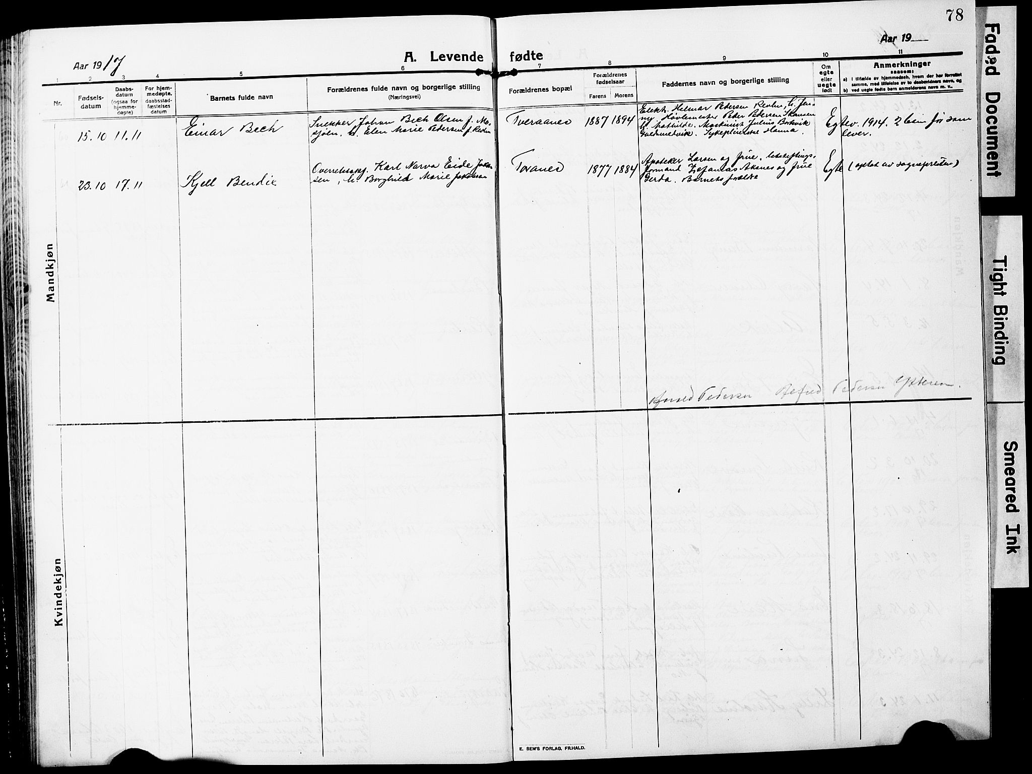 Ministerialprotokoller, klokkerbøker og fødselsregistre - Nordland, SAT/A-1459/827/L0423: Klokkerbok nr. 827C12, 1912-1930, s. 78