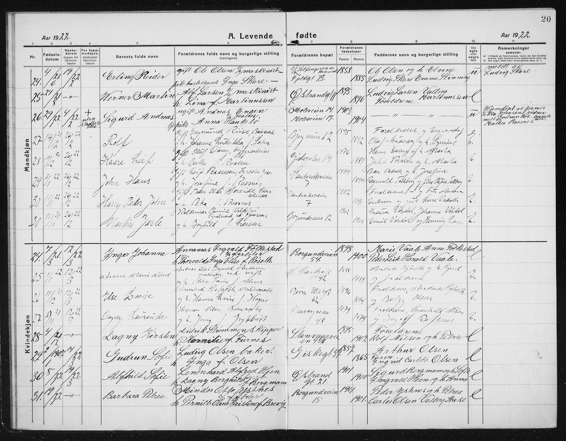 Ministerialprotokoller, klokkerbøker og fødselsregistre - Møre og Romsdal, AV/SAT-A-1454/529/L0475: Klokkerbok nr. 529C12, 1921-1934, s. 20