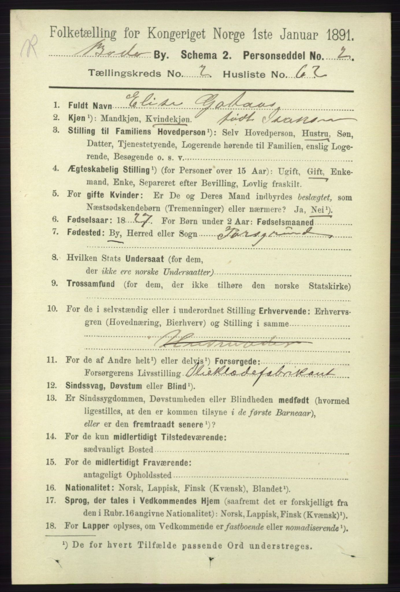 RA, Folketelling 1891 for 1804 Bodø kjøpstad, 1891, s. 1793