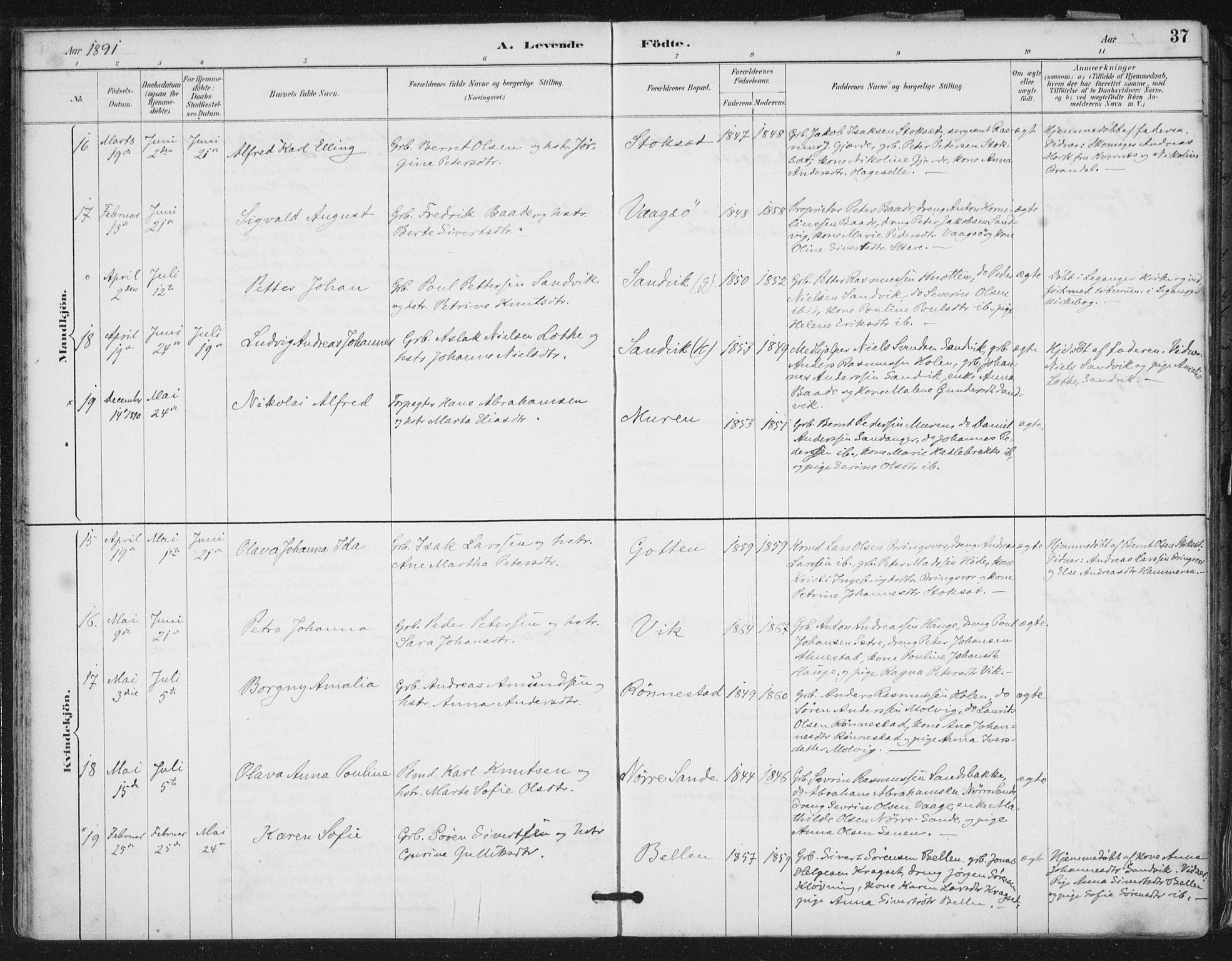 Ministerialprotokoller, klokkerbøker og fødselsregistre - Møre og Romsdal, SAT/A-1454/503/L0037: Ministerialbok nr. 503A05, 1884-1900, s. 37