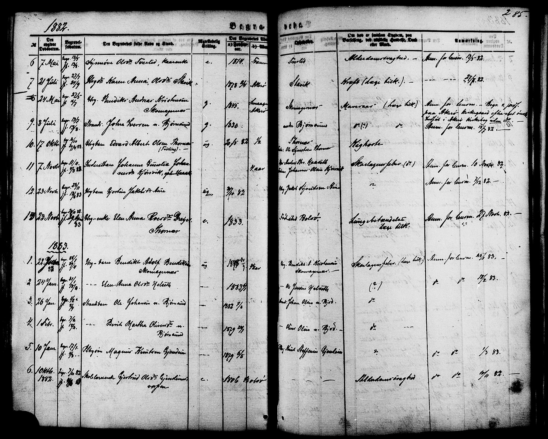 Ministerialprotokoller, klokkerbøker og fødselsregistre - Møre og Romsdal, AV/SAT-A-1454/565/L0749: Ministerialbok nr. 565A03, 1871-1886, s. 285