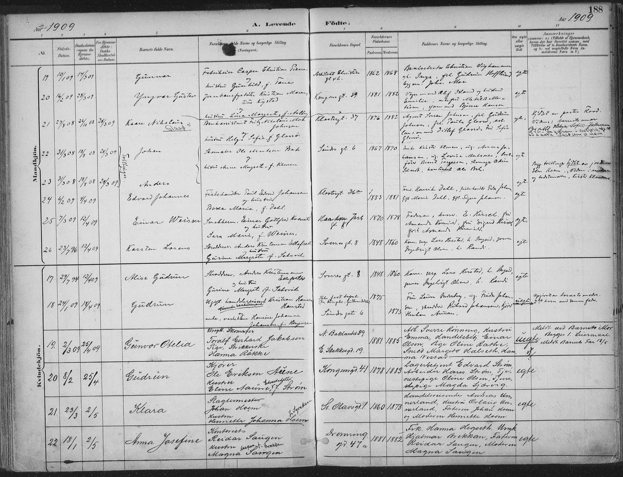 Ministerialprotokoller, klokkerbøker og fødselsregistre - Sør-Trøndelag, AV/SAT-A-1456/601/L0062: Ministerialbok nr. 601A30, 1891-1911, s. 188