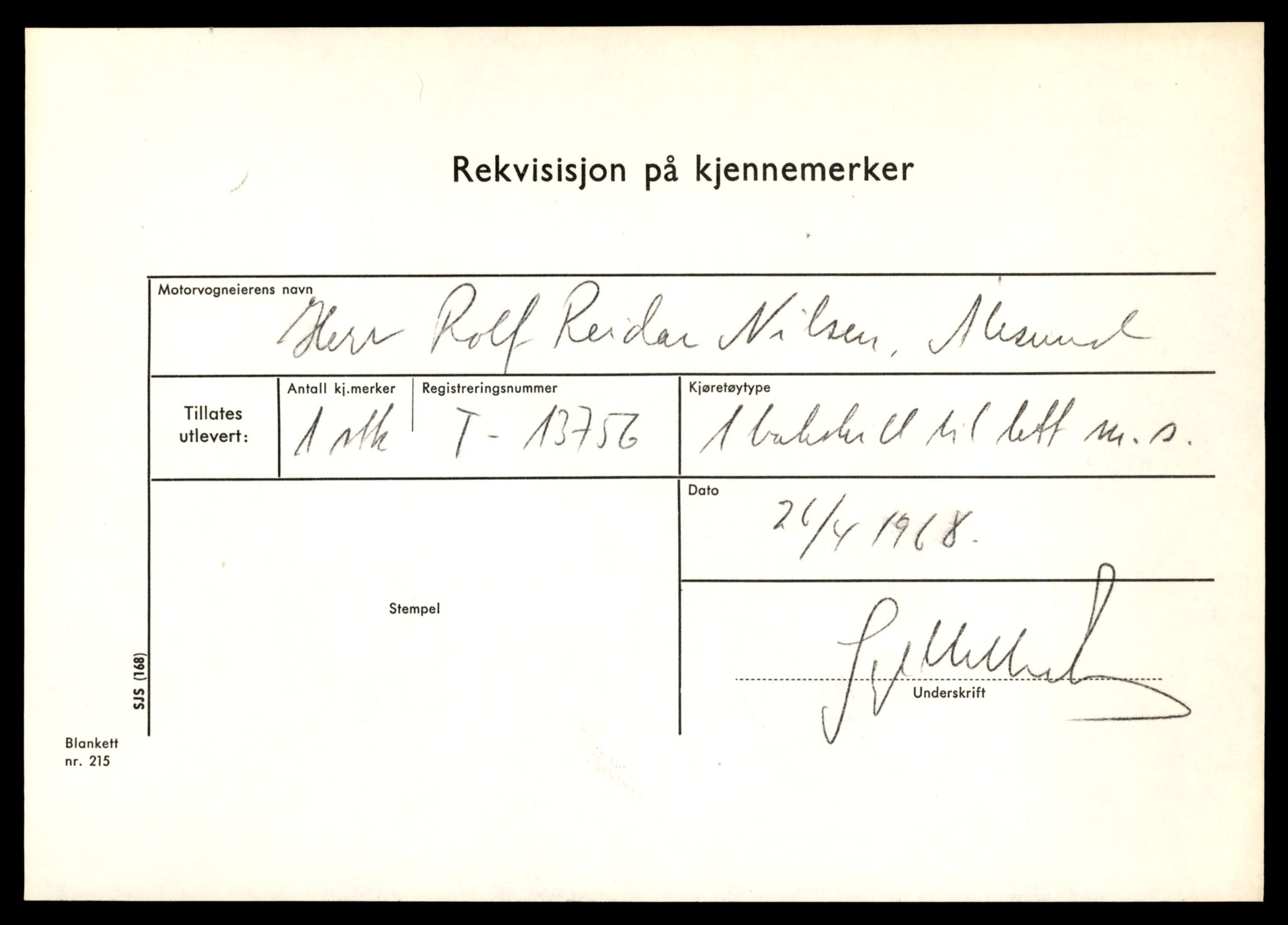 Møre og Romsdal vegkontor - Ålesund trafikkstasjon, AV/SAT-A-4099/F/Fe/L0041: Registreringskort for kjøretøy T 13710 - T 13905, 1927-1998, s. 809