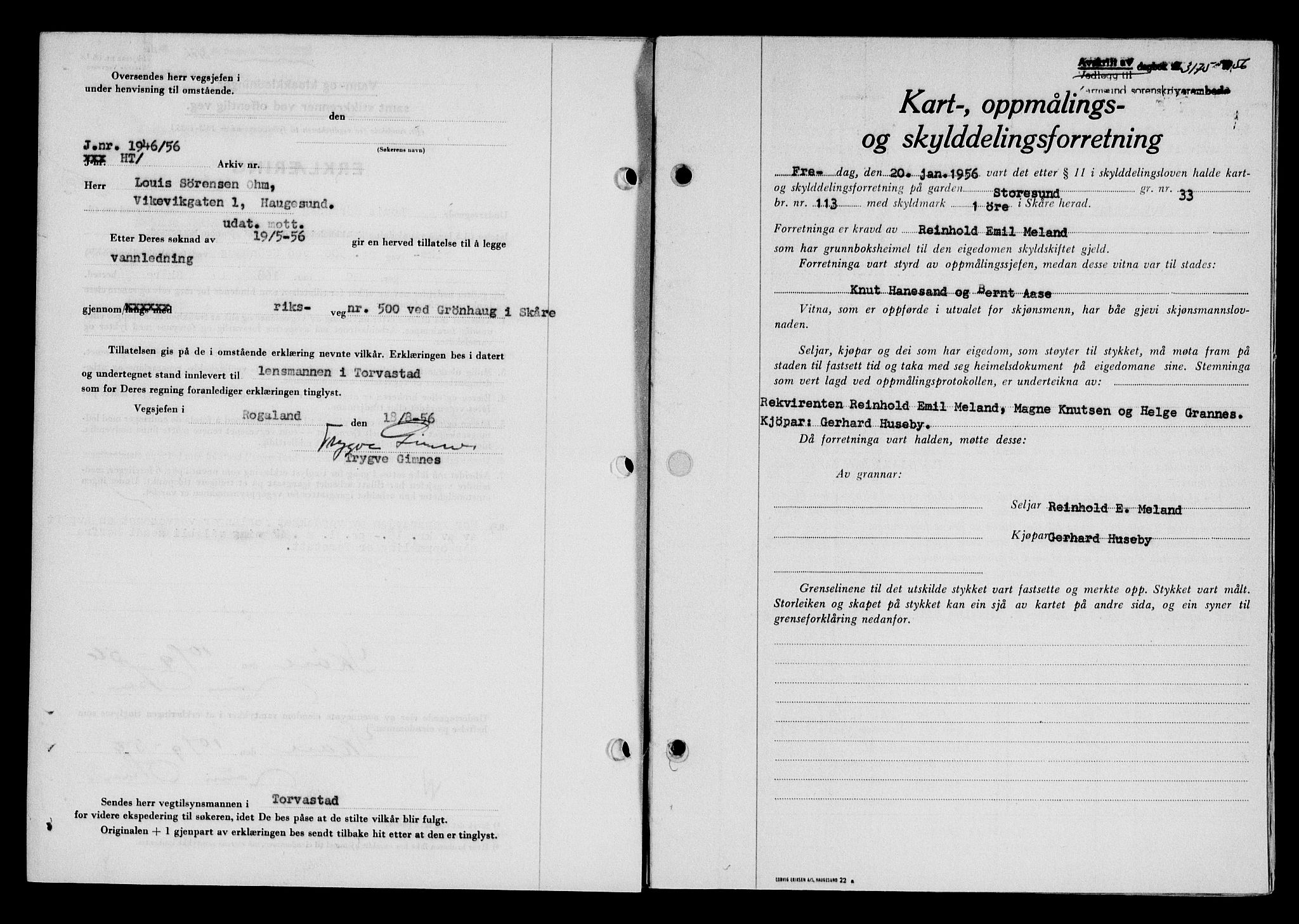 Karmsund sorenskriveri, SAST/A-100311/01/II/IIB/L0121: Pantebok nr. 101A, 1956-1956, Dagboknr: 3175/1956