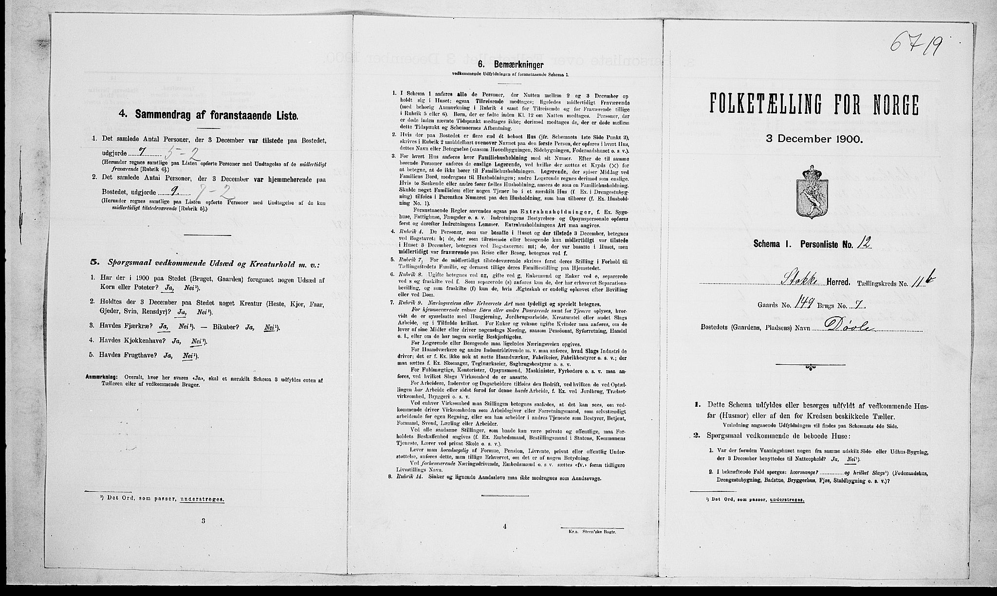 RA, Folketelling 1900 for 0720 Stokke herred, 1900, s. 1869