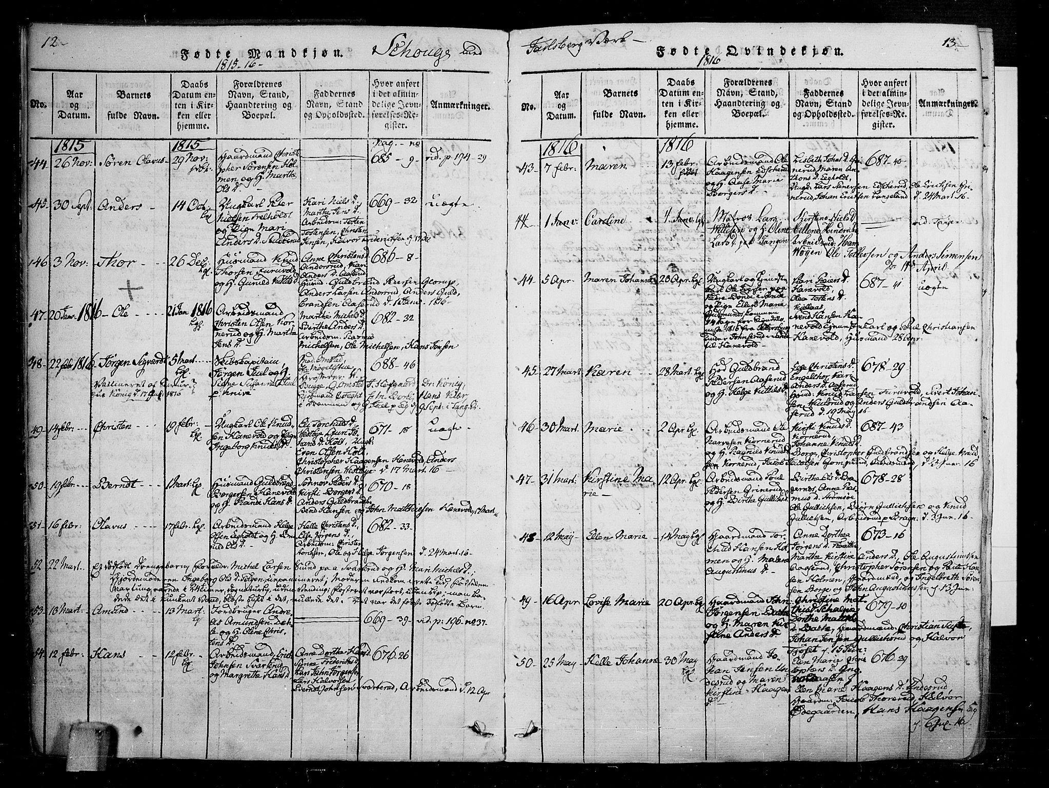Skoger kirkebøker, SAKO/A-59/F/Fa/L0002: Ministerialbok nr. I 2 /1, 1814-1842, s. 12-13