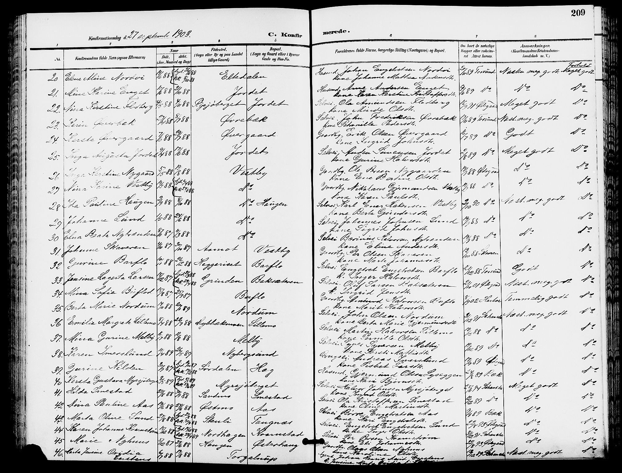 Trysil prestekontor, AV/SAH-PREST-046/H/Ha/Hab/L0006: Klokkerbok nr. 6, 1896-1912, s. 209