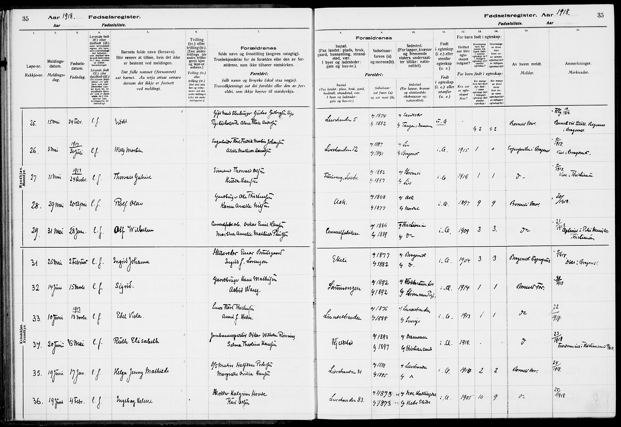 Lier kirkebøker, AV/SAKO-A-230/J/Ja/L0001: Fødselsregister nr. 1, 1916-1928, s. 35