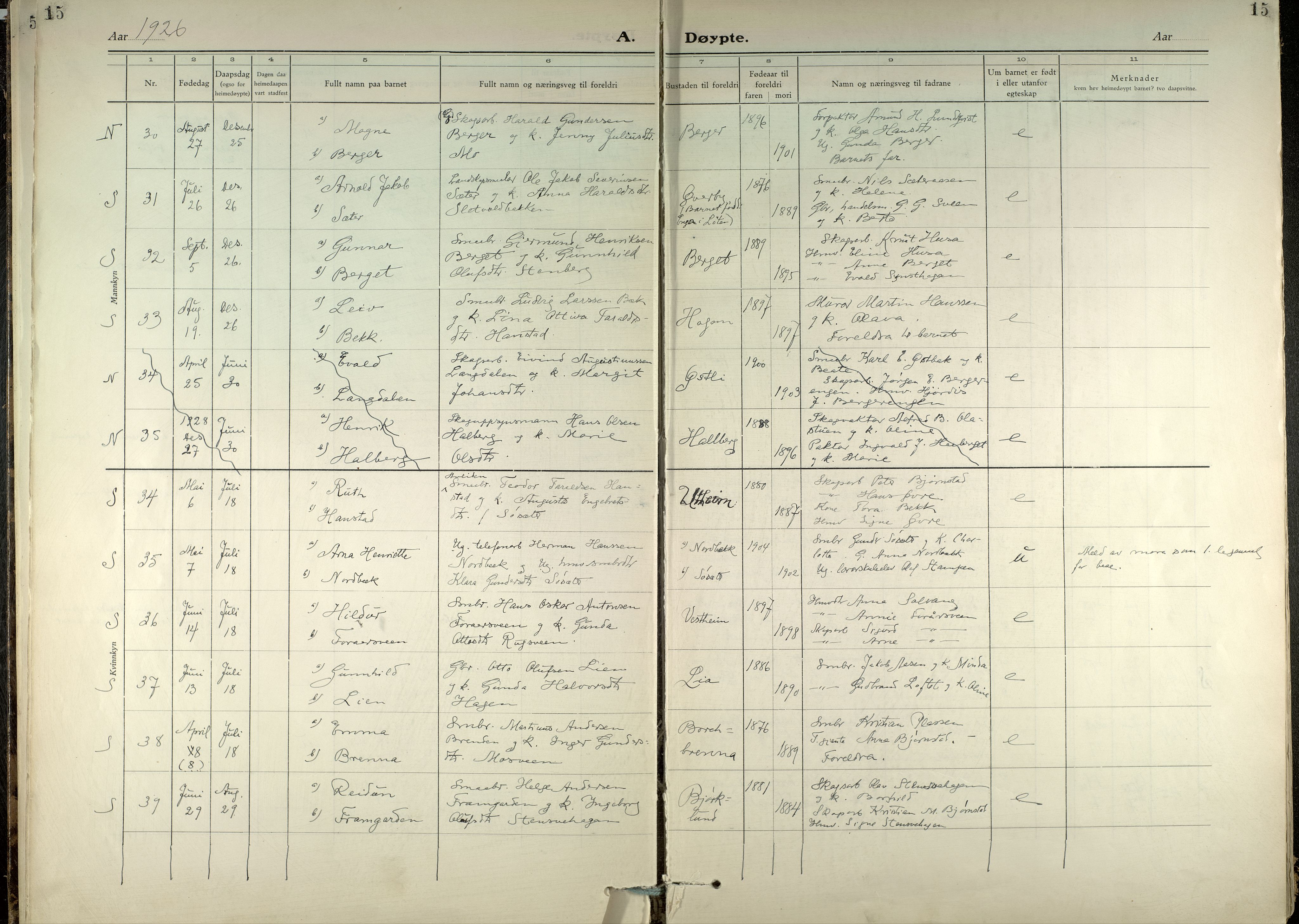 Elverum prestekontor, AV/SAH-PREST-044/H/Ha/Haa/L0026: Ministerialbok nr. 26, 1924-1939, s. 15