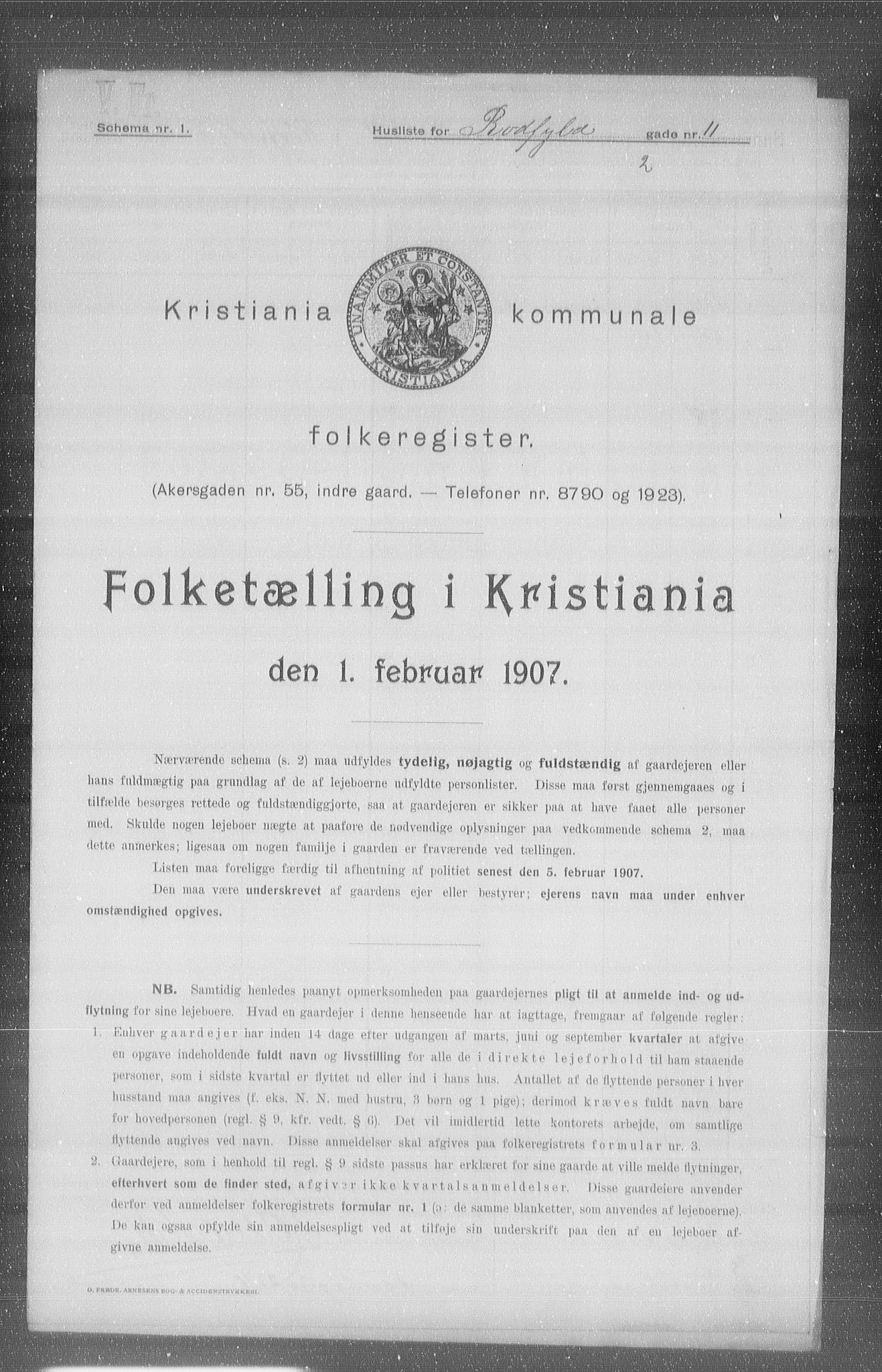 OBA, Kommunal folketelling 1.2.1907 for Kristiania kjøpstad, 1907, s. 43855