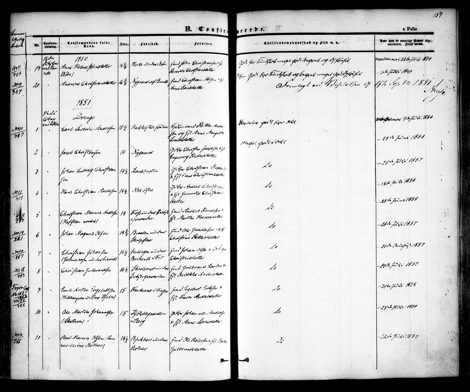 Høland prestekontor Kirkebøker, SAO/A-10346a/F/Fa/L0009: Ministerialbok nr. I 9, 1846-1853, s. 159