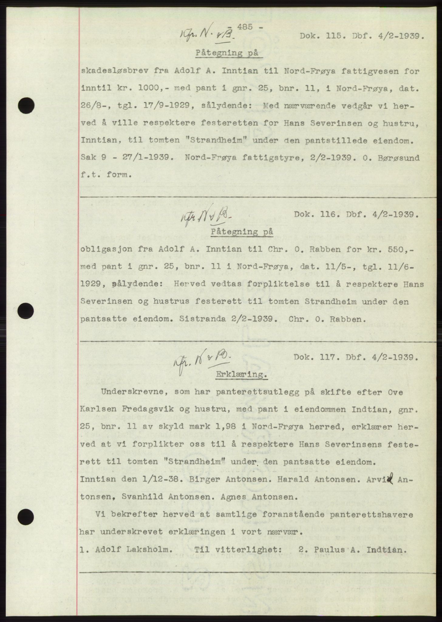 Hitra sorenskriveri, AV/SAT-A-0018/2/2C/2Ca: Pantebok nr. C1, 1936-1945, Dagboknr: 115/1939