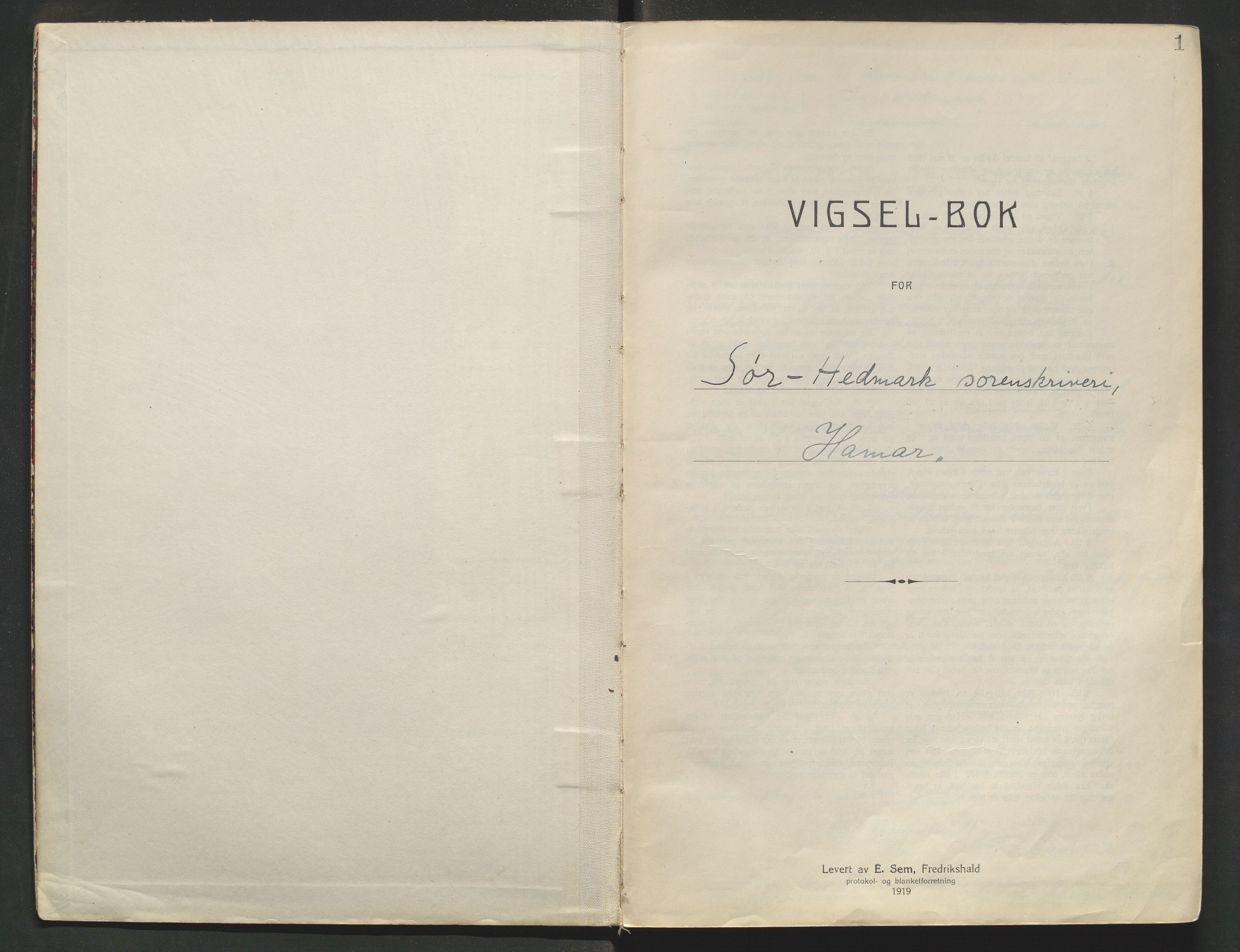 Sør-Hedmark sorenskriveri, SAH/TING-014/L/Le/L0001/0002: Vigselbøker / Vigselbok, 1938-1942, s. 1