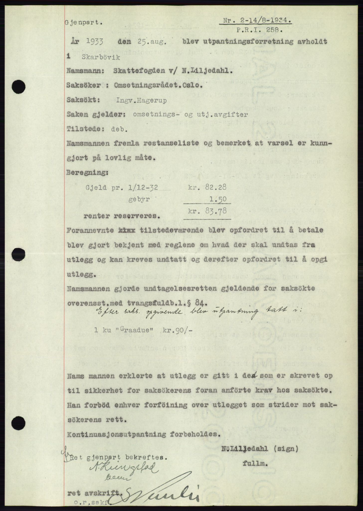 Ålesund byfogd, AV/SAT-A-4384: Pantebok nr. 31, 1933-1934, Tingl.dato: 14.08.1934