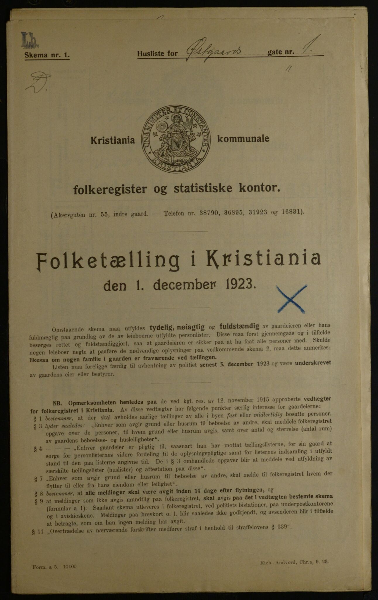 OBA, Kommunal folketelling 1.12.1923 for Kristiania, 1923, s. 142365