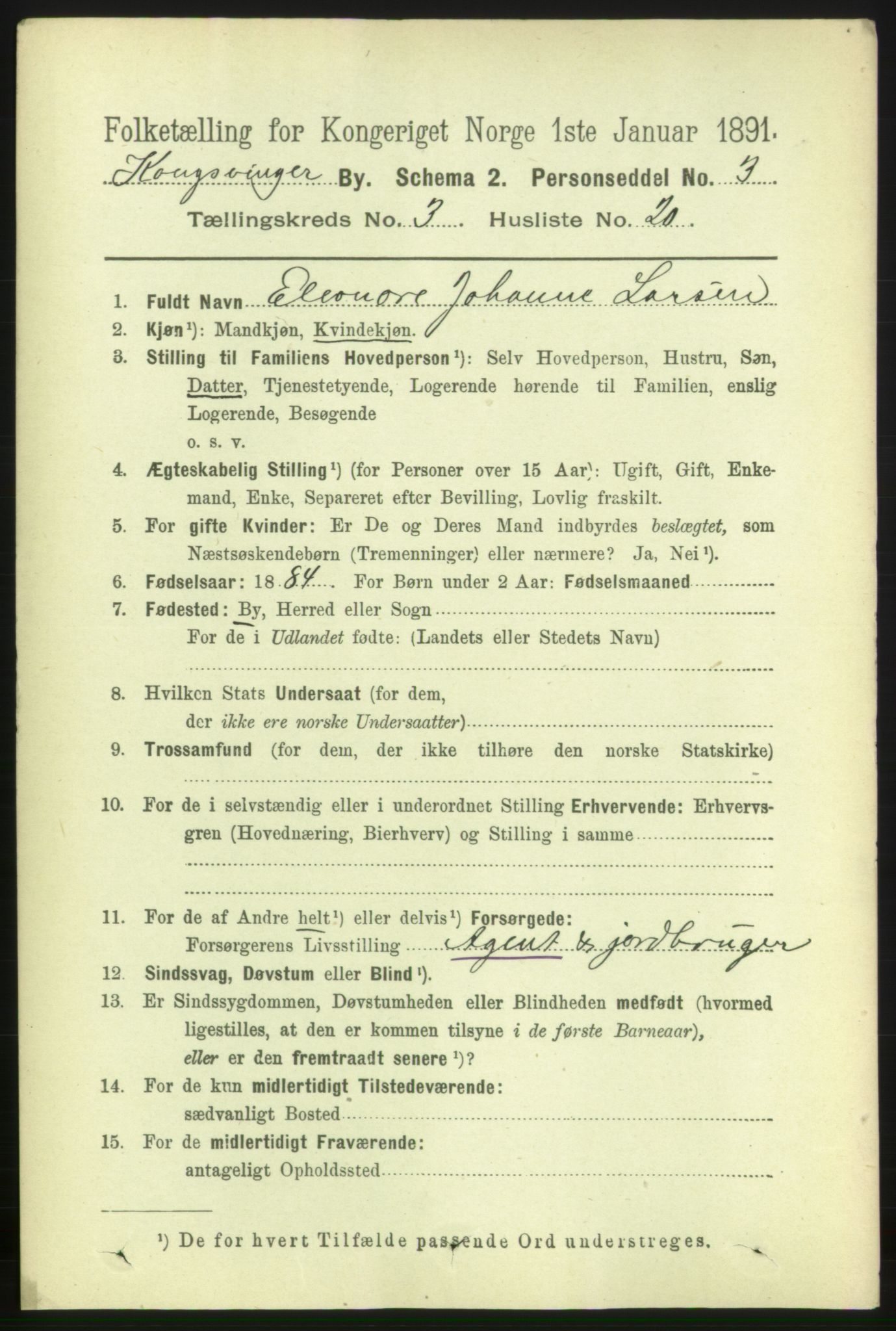 RA, Folketelling 1891 for 0402 Kongsvinger kjøpstad, 1891, s. 1342