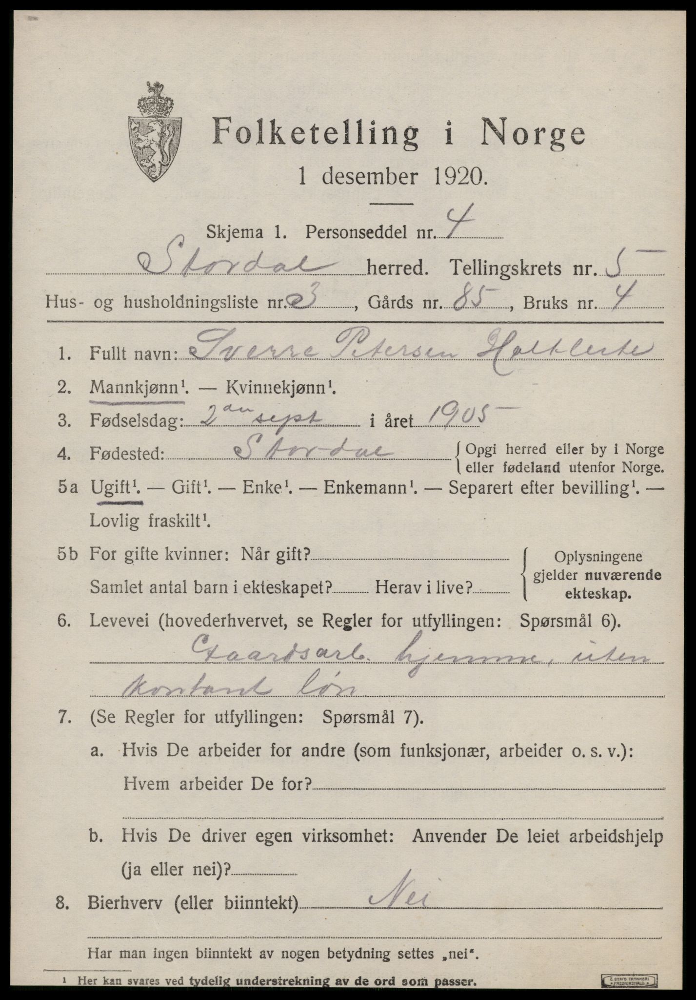 SAT, Folketelling 1920 for 1526 Stordal herred, 1920, s. 1564