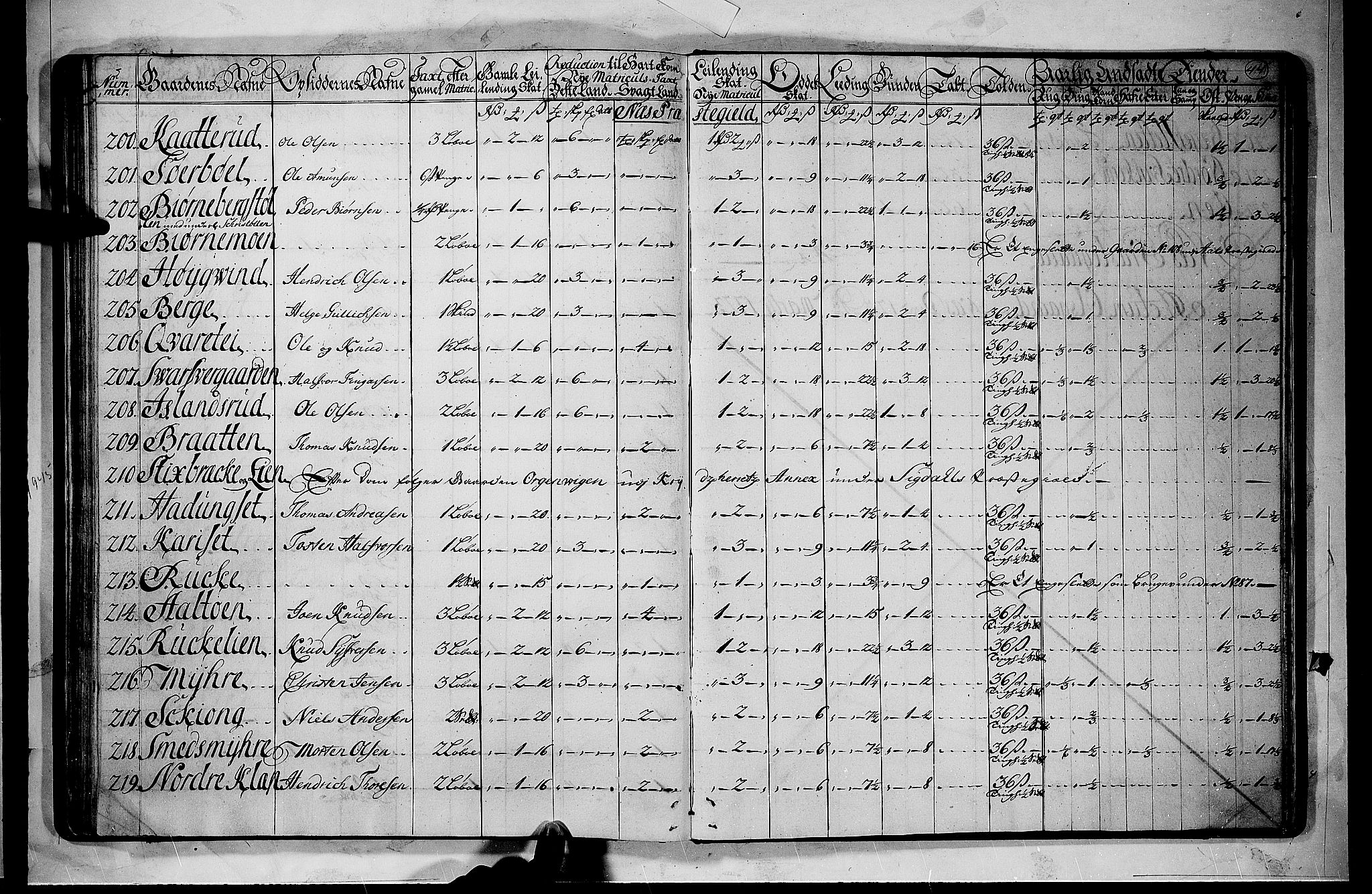 Rentekammeret inntil 1814, Realistisk ordnet avdeling, AV/RA-EA-4070/N/Nb/Nbf/L0110: Ringerike og Hallingdal matrikkelprotokoll, 1723, s. 43b-44a