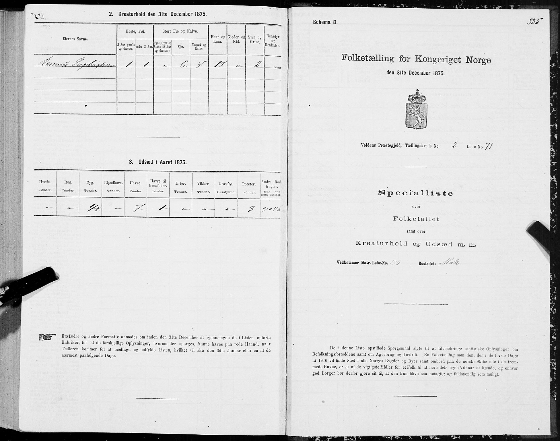 SAT, Folketelling 1875 for 1519P Volda prestegjeld, 1875, s. 2335