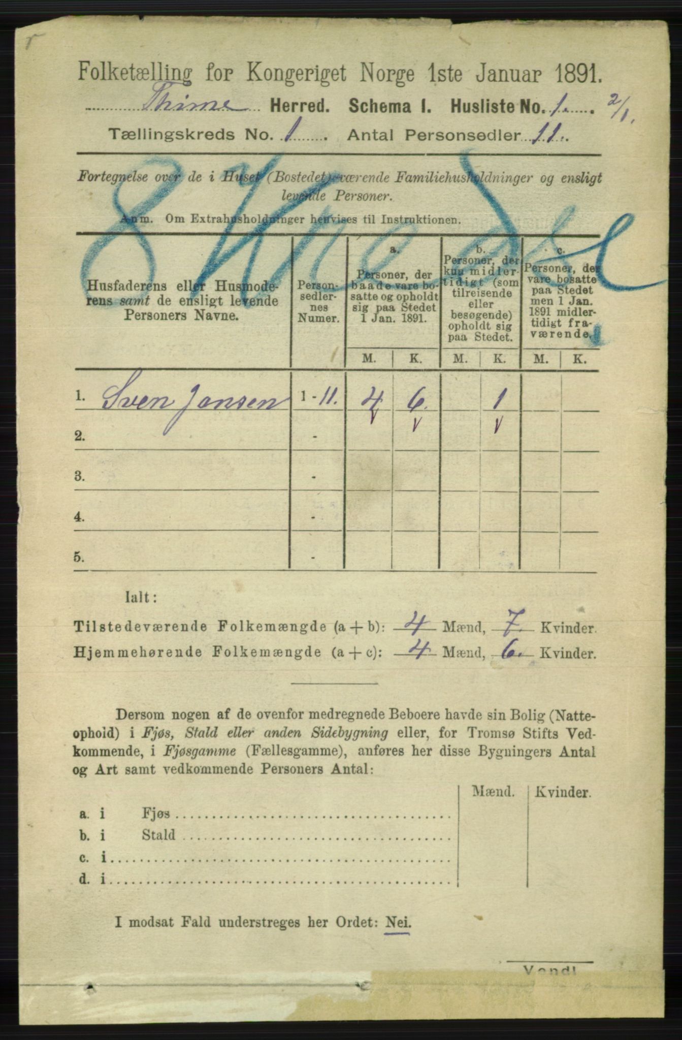 RA, Folketelling 1891 for 1121 Time herred, 1891, s. 25