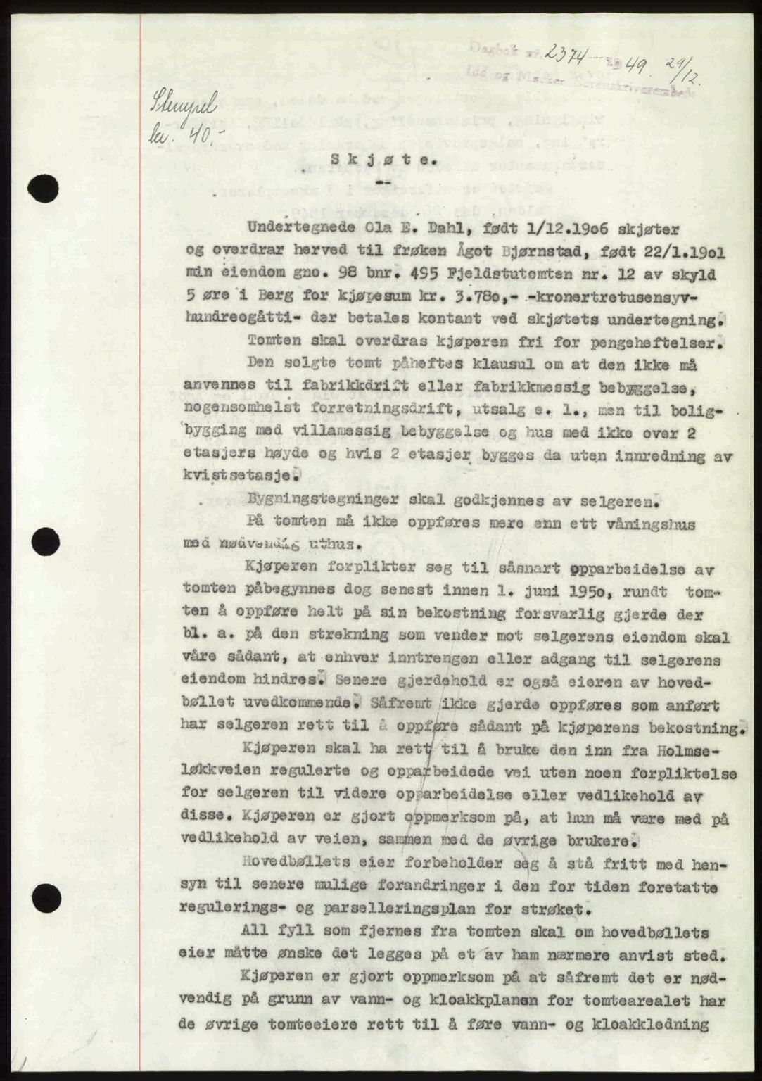 Idd og Marker sorenskriveri, SAO/A-10283/G/Gb/Gbb/L0013: Pantebok nr. A13, 1949-1950, Dagboknr: 2374/1949