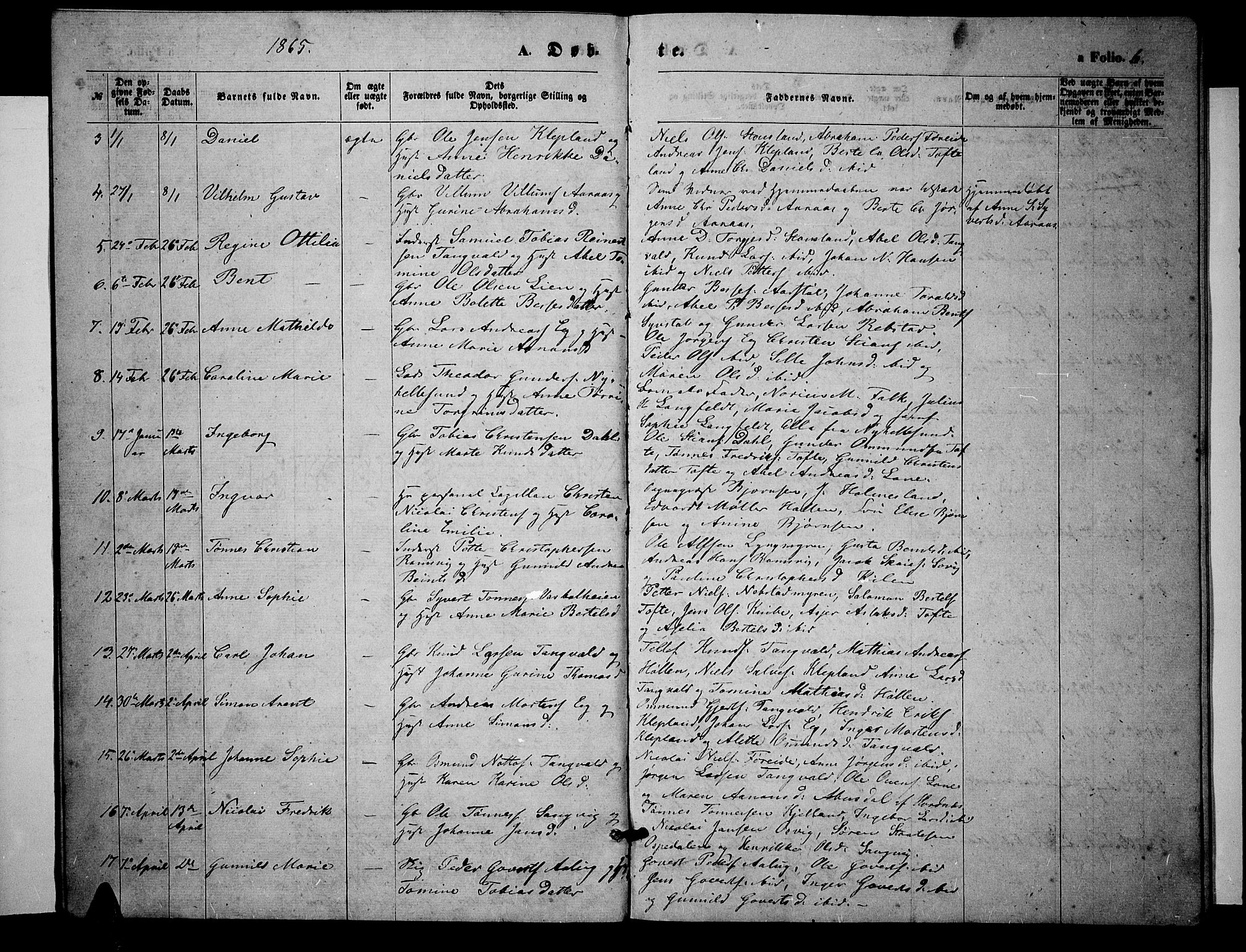 Søgne sokneprestkontor, AV/SAK-1111-0037/F/Fb/Fbb/L0004: Klokkerbok nr. B 4, 1864-1883, s. 6
