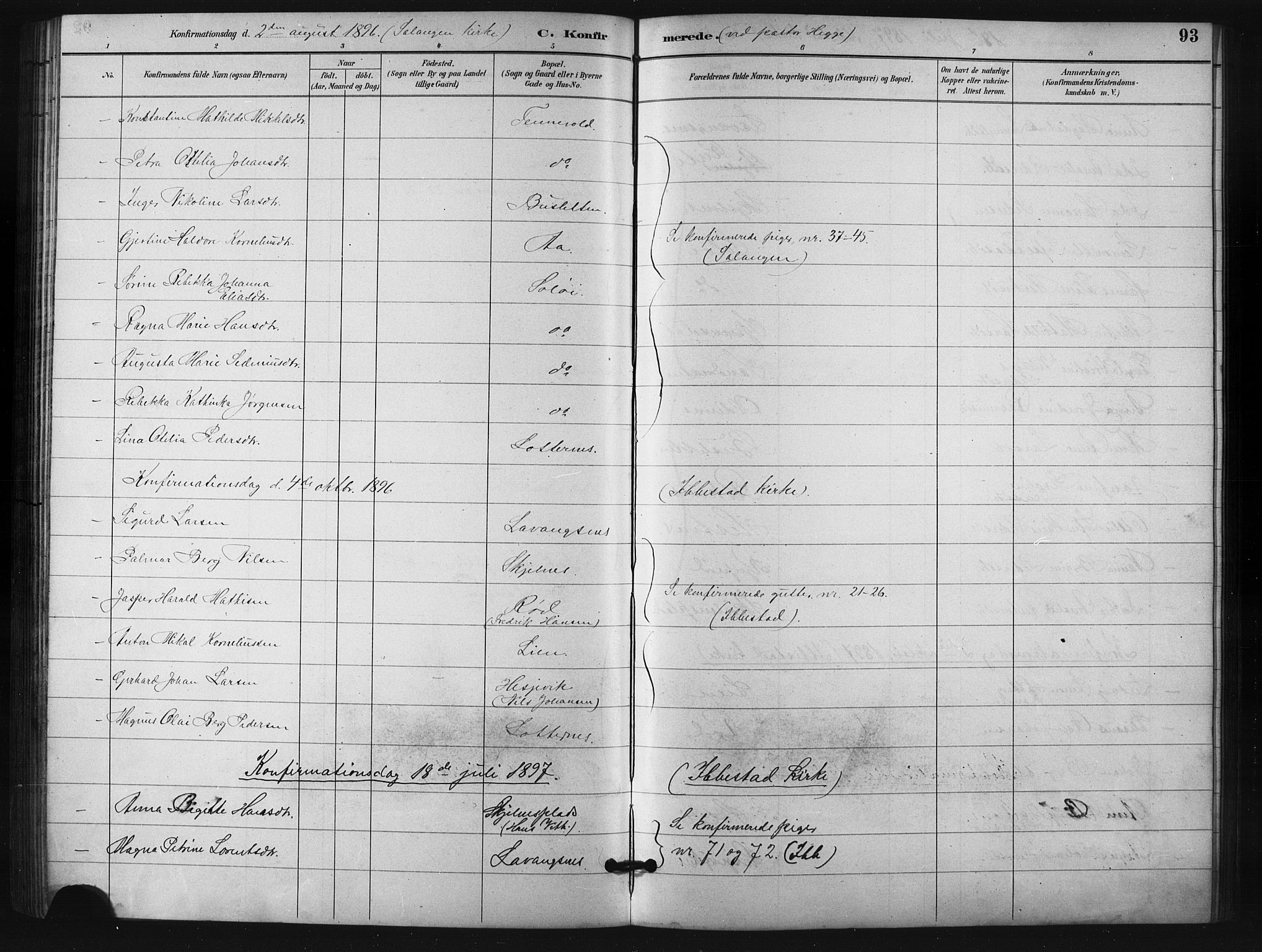 Salangen sokneprestembete, AV/SATØ-S-1324/H/Hb/L0001klokker: Klokkerbok nr. 1, 1893-1910, s. 93
