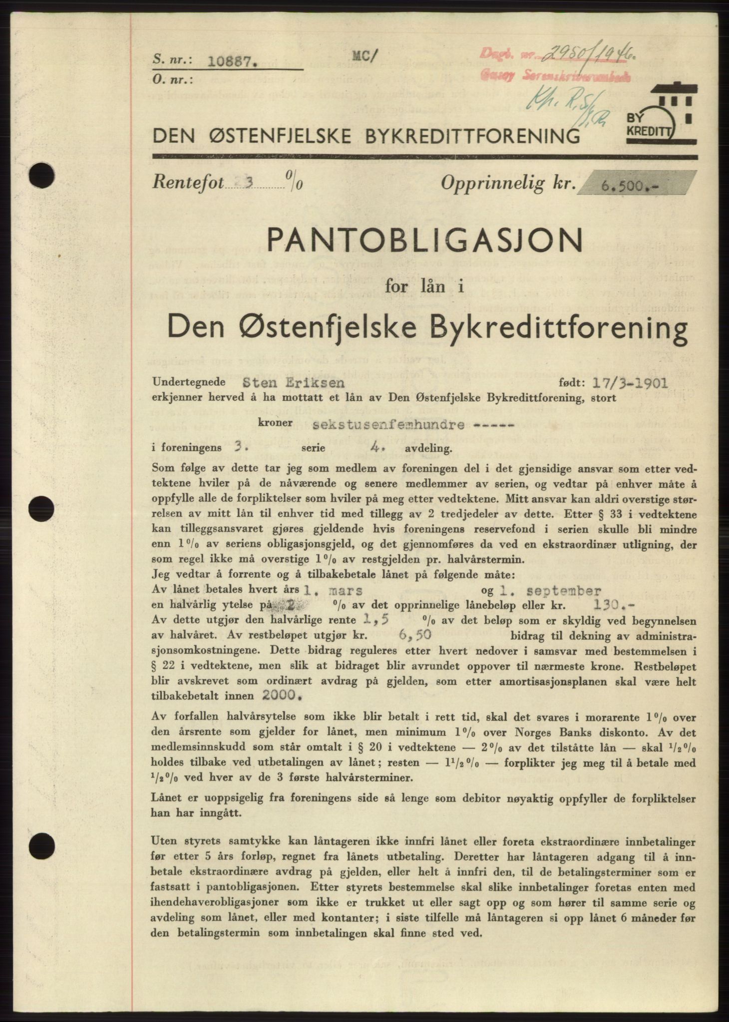 Onsøy sorenskriveri, SAO/A-10474/G/Ga/Gac/L0005: Pantebok nr. B 9-5, 1946-1947, Dagboknr: 2950/1946
