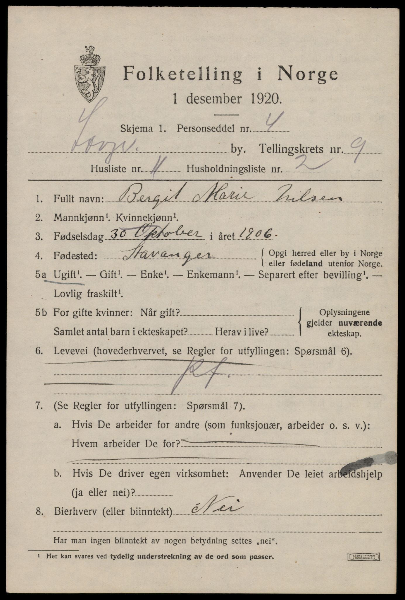 SAST, Folketelling 1920 for 1103 Stavanger kjøpstad, 1920, s. 49840