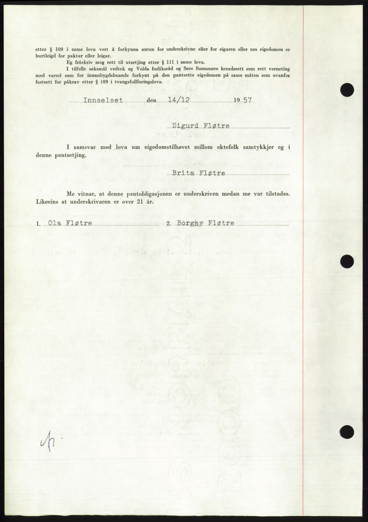 Søre Sunnmøre sorenskriveri, AV/SAT-A-4122/1/2/2C/L0130: Pantebok nr. 18B, 1957-1958, Dagboknr: 3114/1957