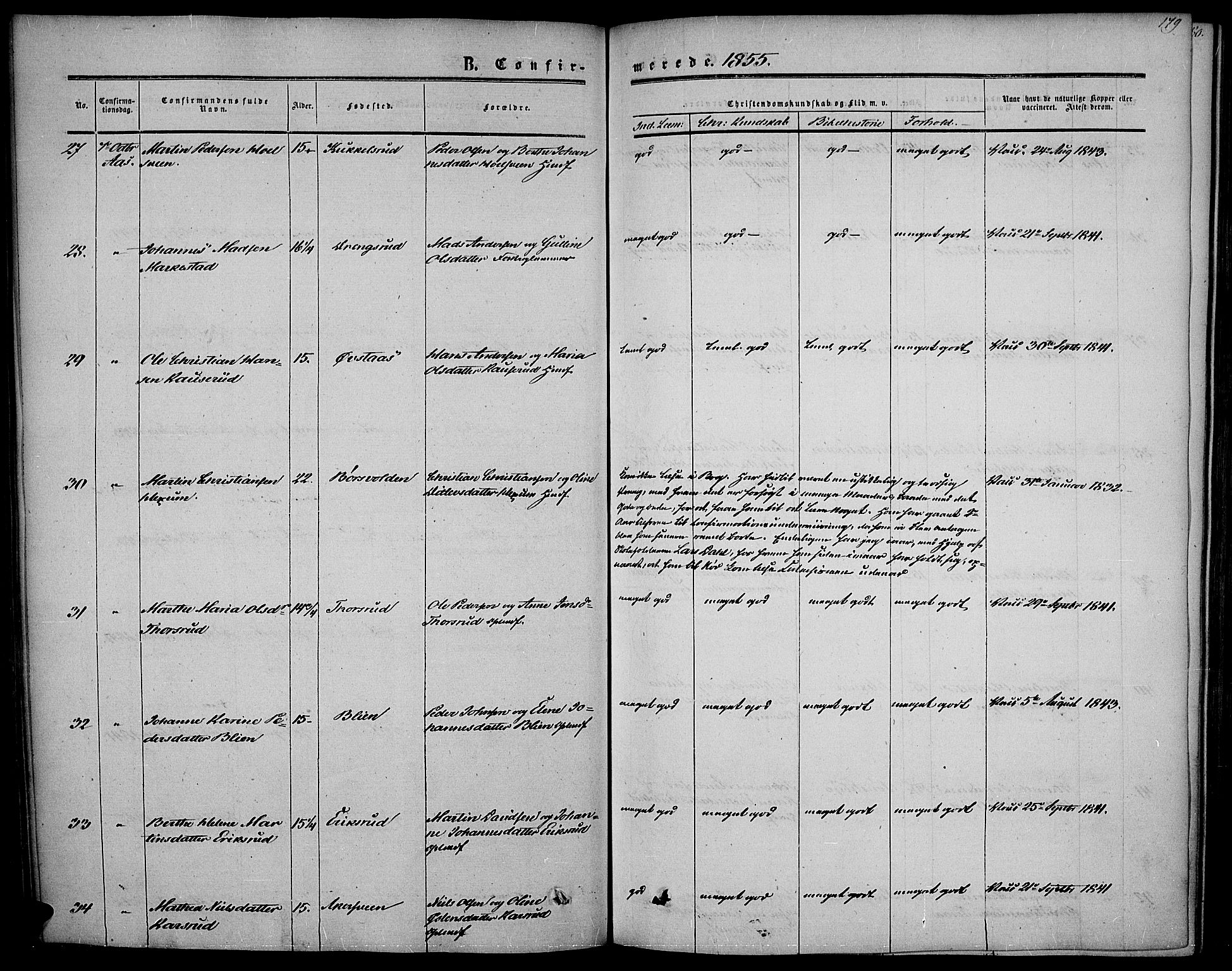 Vestre Toten prestekontor, AV/SAH-PREST-108/H/Ha/Haa/L0005: Ministerialbok nr. 5, 1850-1855, s. 179