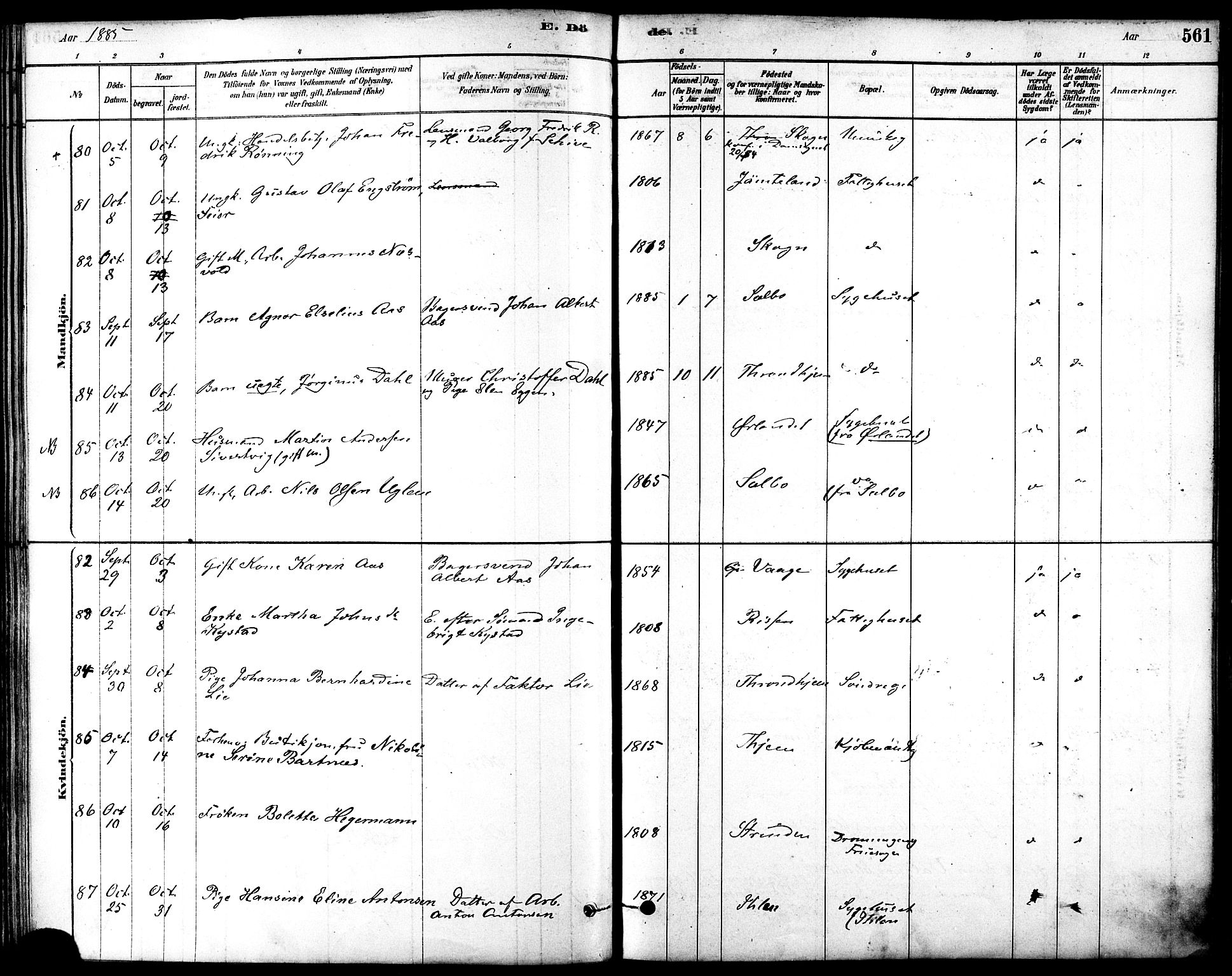 Ministerialprotokoller, klokkerbøker og fødselsregistre - Sør-Trøndelag, SAT/A-1456/601/L0058: Ministerialbok nr. 601A26, 1877-1891, s. 561