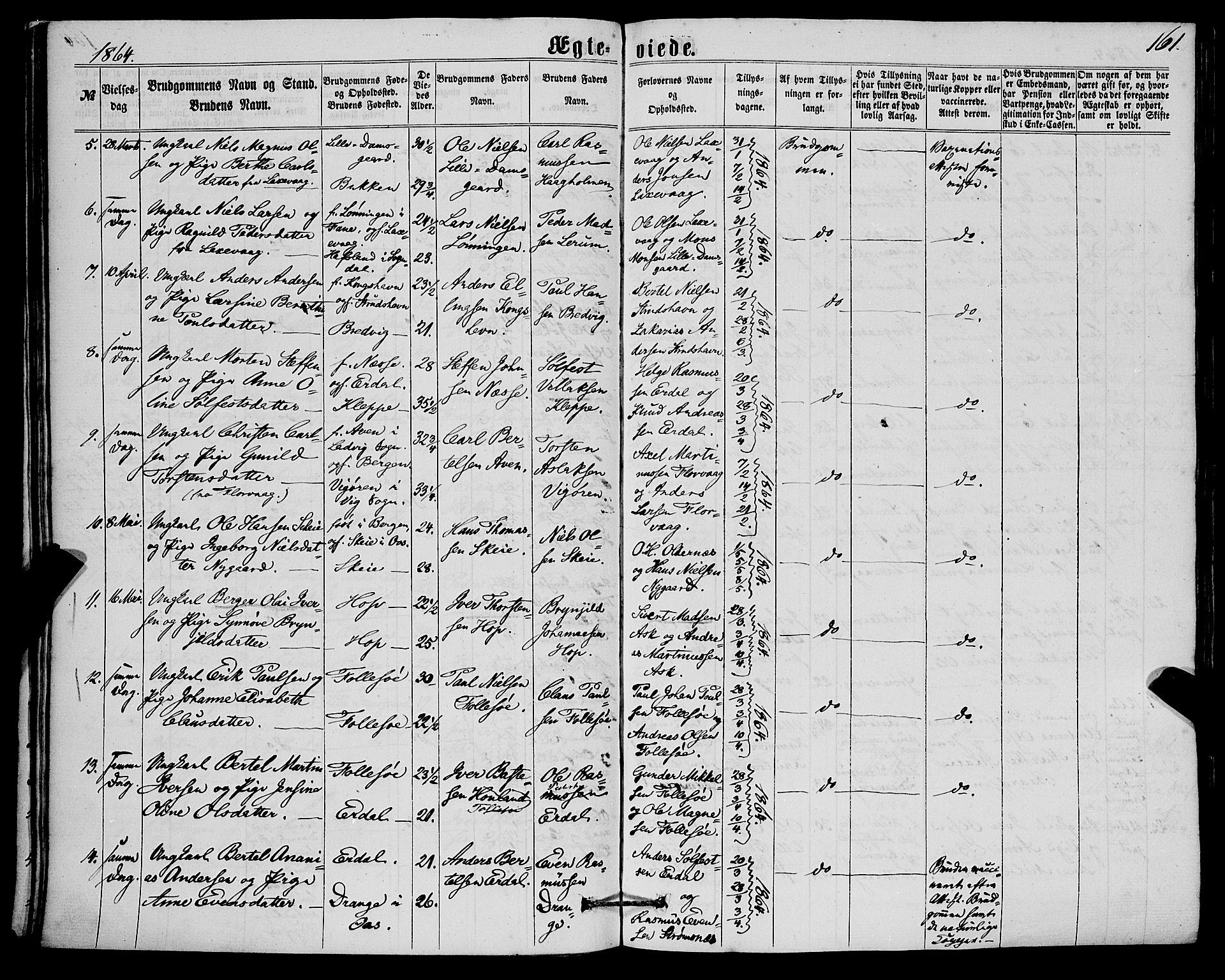Askøy Sokneprestembete, AV/SAB-A-74101/H/Ha/Haa/Haaa/L0009: Ministerialbok nr. A 9, 1863-1877, s. 161