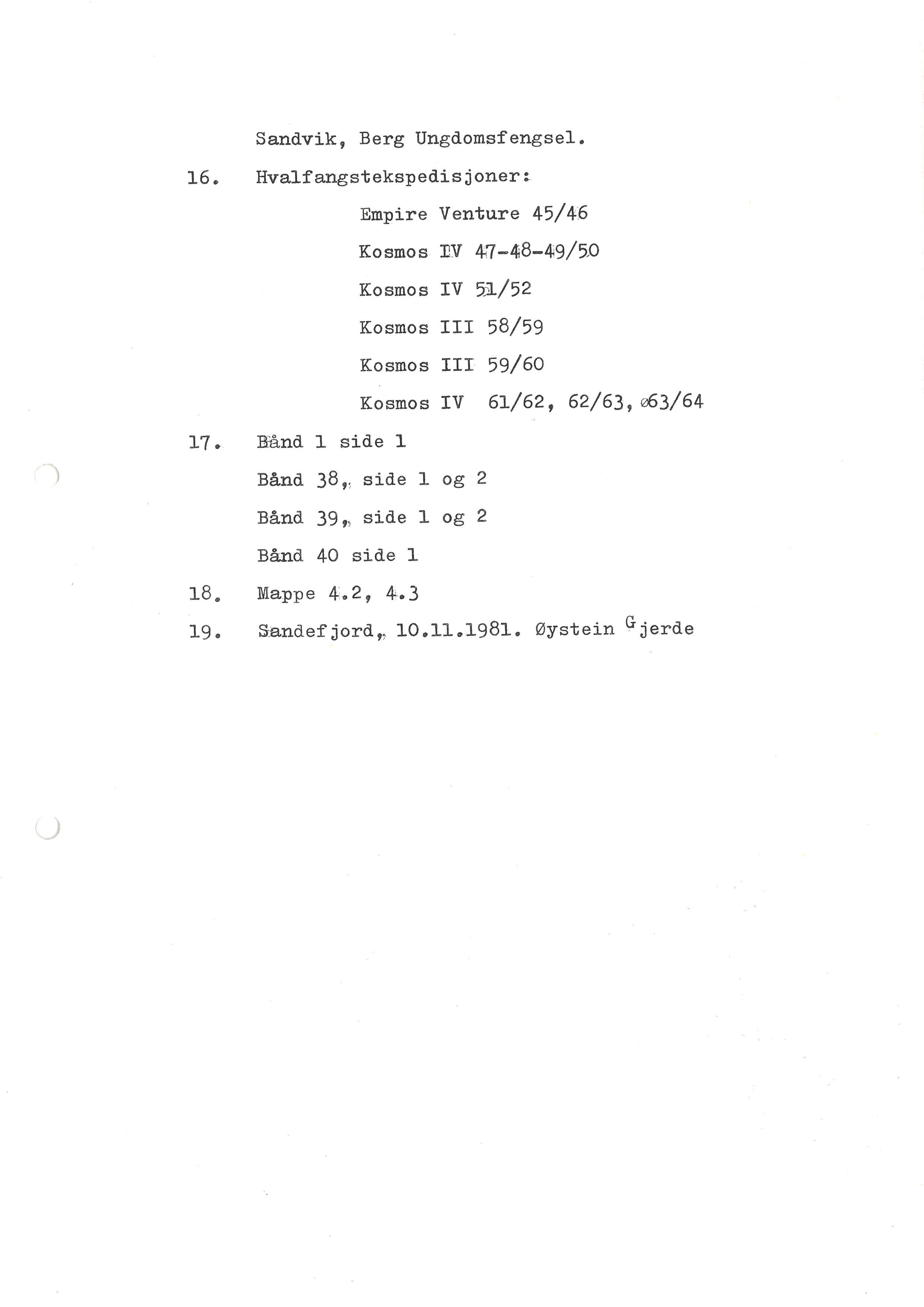 Sa 16 - Folkemusikk fra Vestfold, Gjerdesamlingen, VEMU/A-1868/I/L0001: Informantregister med intervjunedtegnelser, 1979-1986