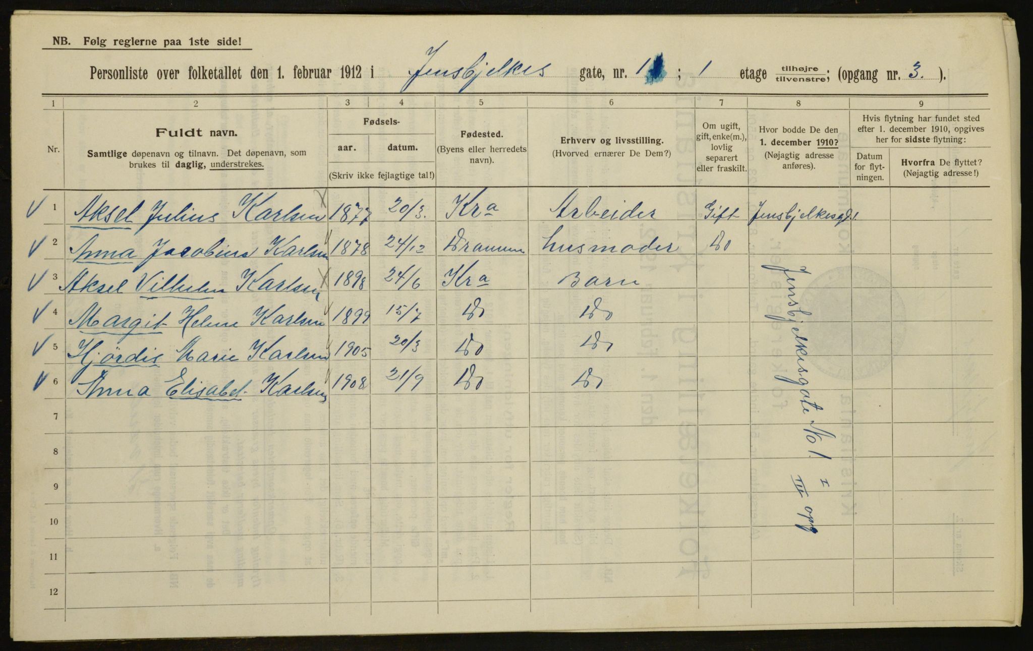 OBA, Kommunal folketelling 1.2.1912 for Kristiania, 1912, s. 45767