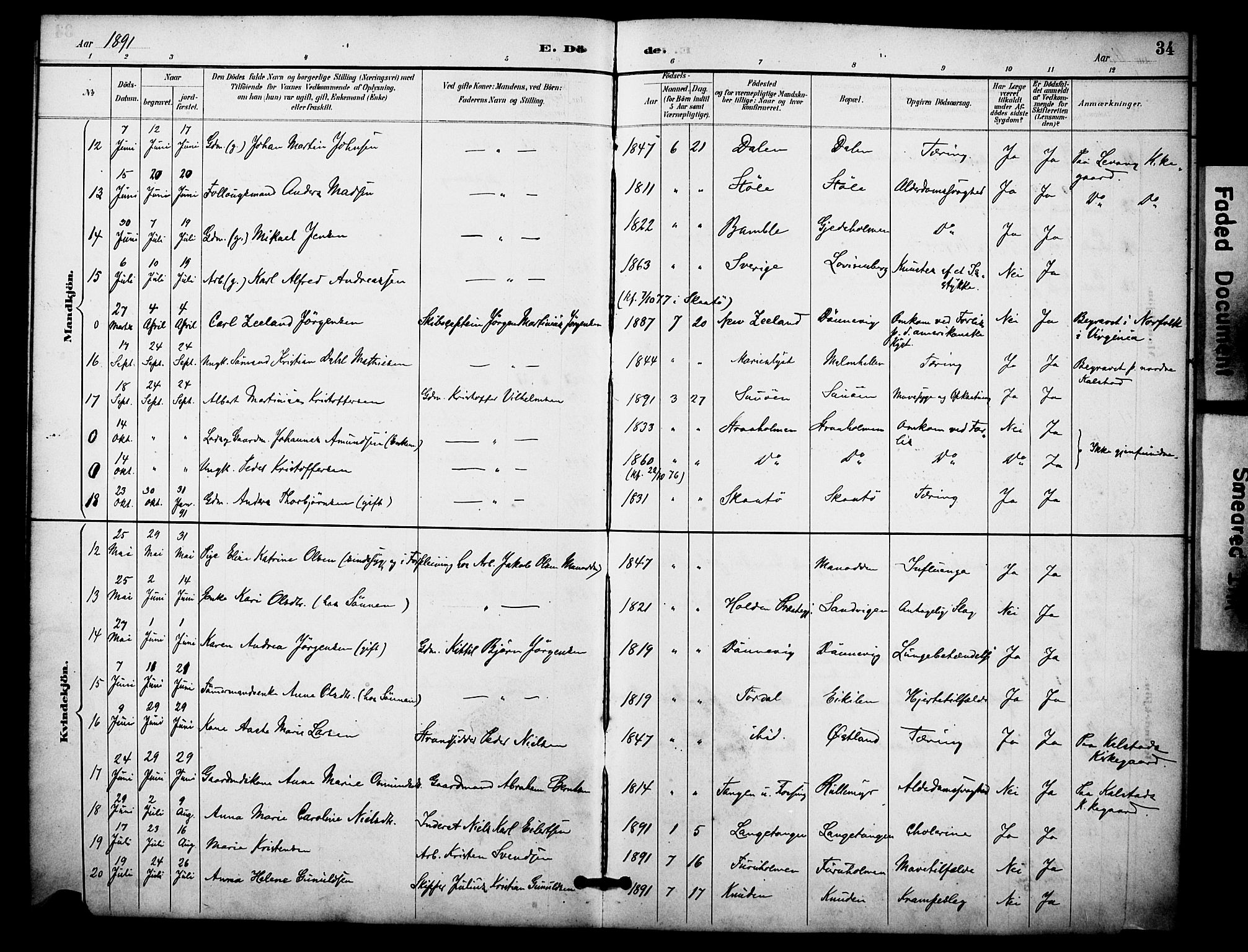 Skåtøy kirkebøker, AV/SAKO-A-304/F/Fa/L0004: Ministerialbok nr. I 4, 1884-1900, s. 34