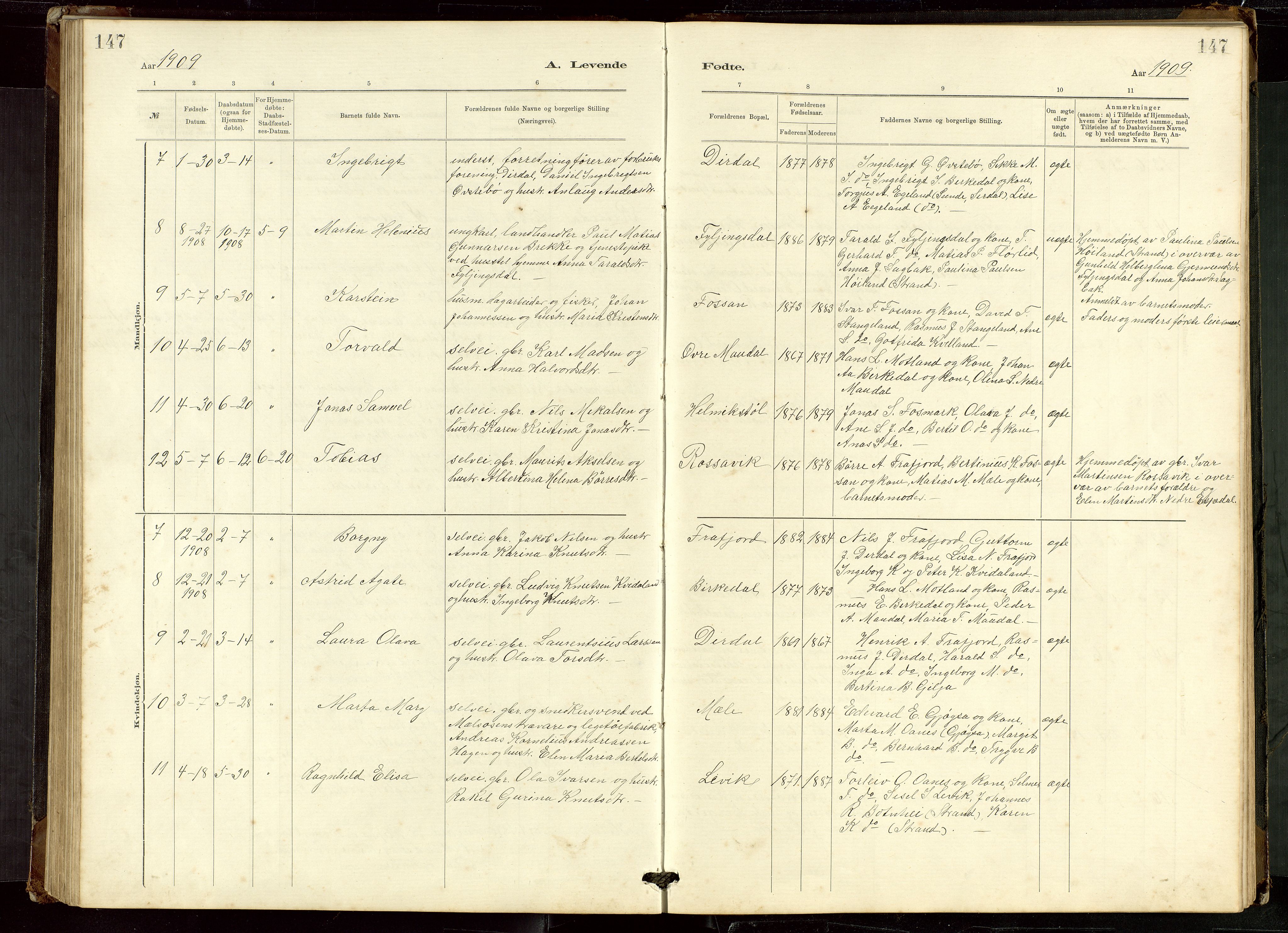 Høgsfjord sokneprestkontor, AV/SAST-A-101624/H/Ha/Hab/L0009: Klokkerbok nr. B 9, 1883-1920, s. 147