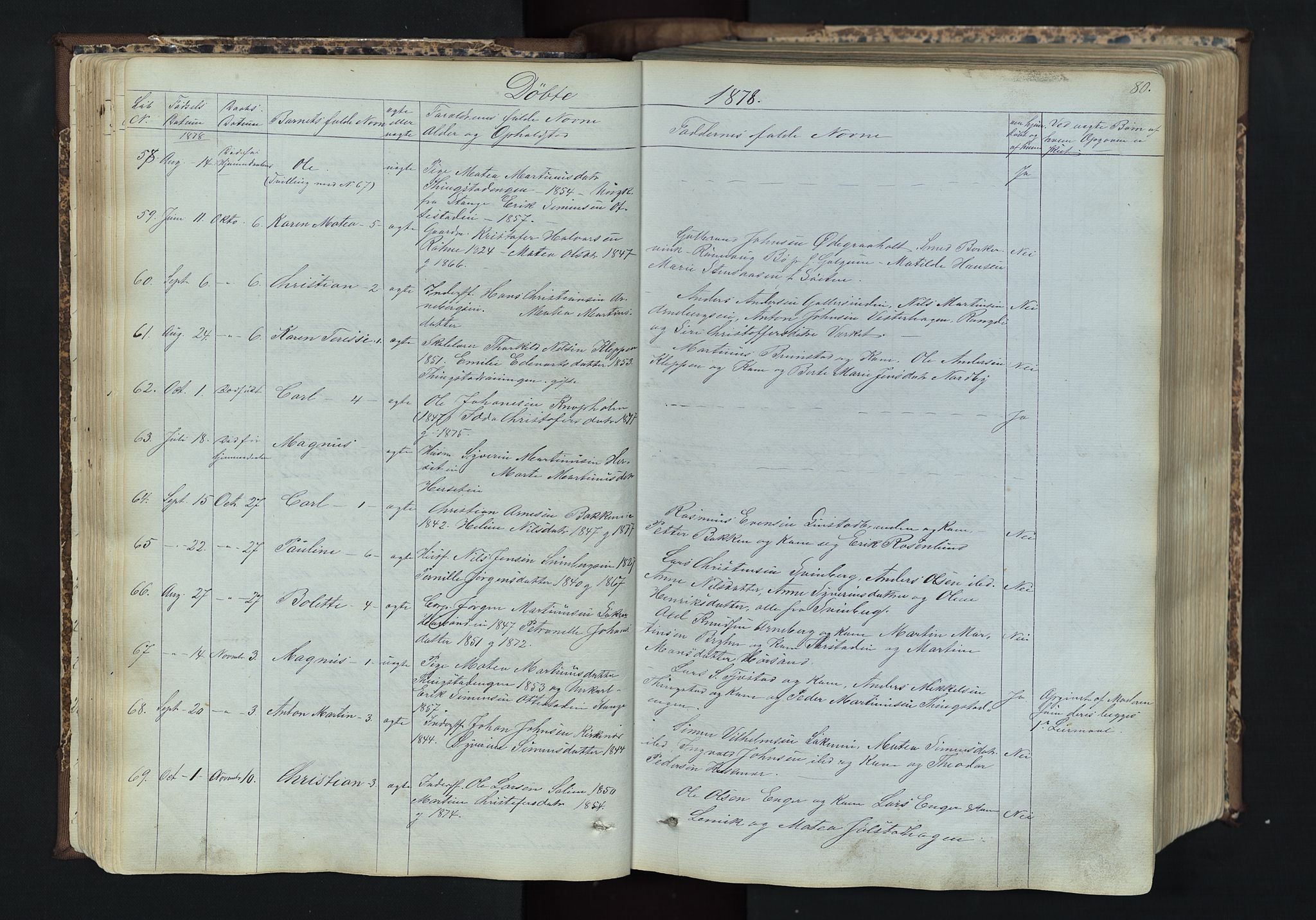 Romedal prestekontor, AV/SAH-PREST-004/L/L0011: Klokkerbok nr. 11, 1867-1895, s. 80