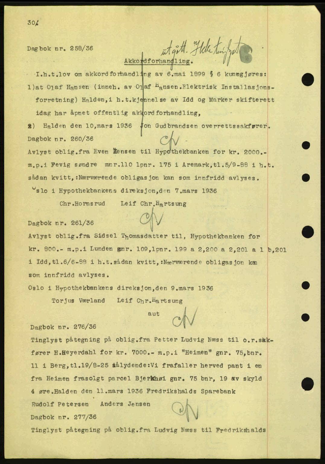 Idd og Marker sorenskriveri, AV/SAO-A-10283/G/Gb/Gbc/L0001: Pantebok nr. B1-3, 1936-1939, Dagboknr: 258/1936