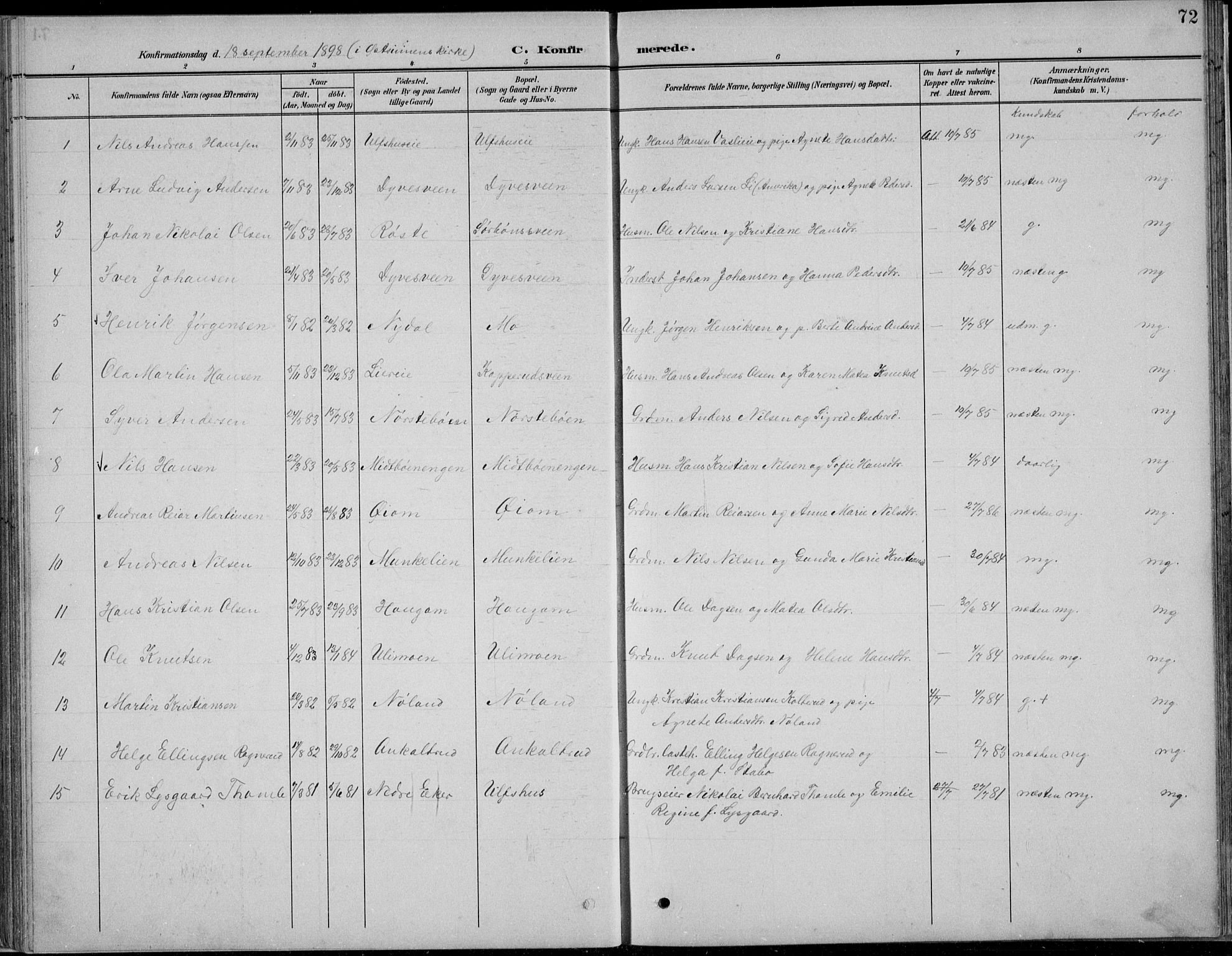 Nordre Land prestekontor, AV/SAH-PREST-124/H/Ha/Hab/L0013: Klokkerbok nr. 13, 1891-1904, s. 72