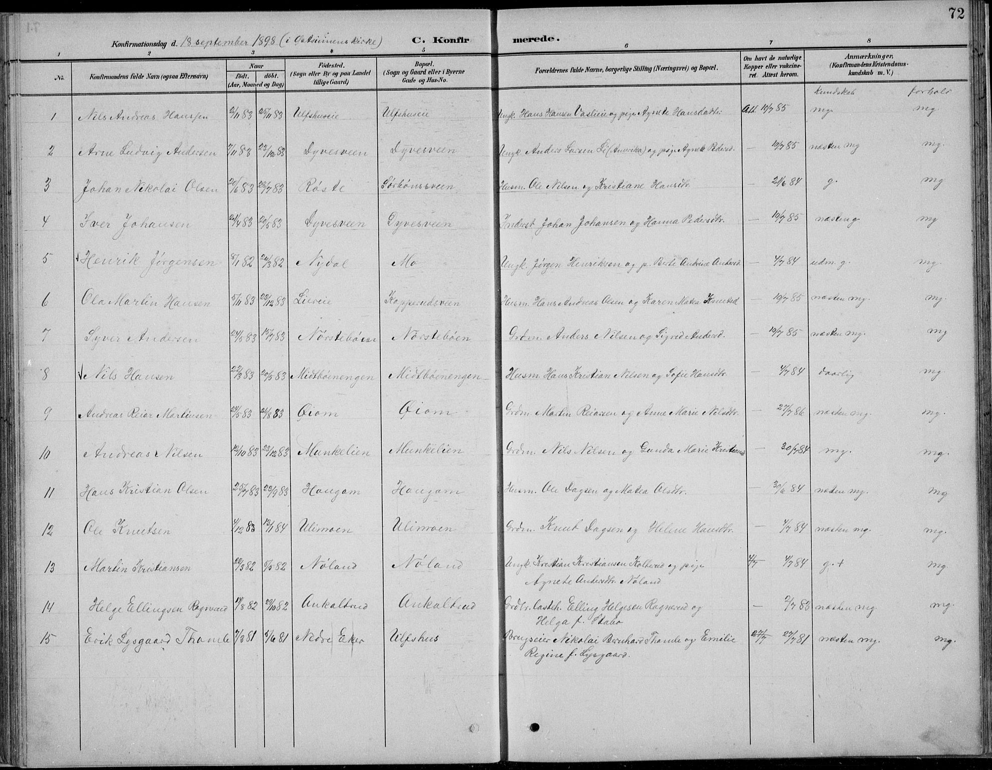 Nordre Land prestekontor, SAH/PREST-124/H/Ha/Hab/L0013: Klokkerbok nr. 13, 1891-1904, s. 72