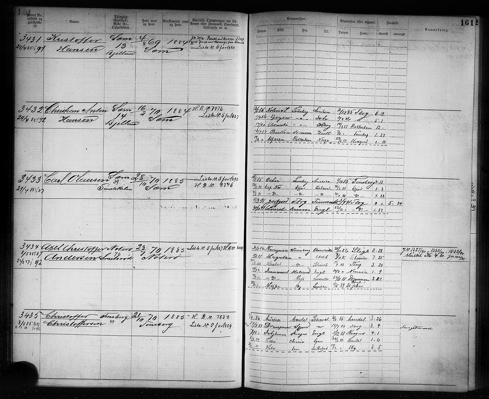 Tønsberg innrulleringskontor, AV/SAKO-A-786/F/Fb/L0007: Annotasjonsrulle Patent nr. 2636-5150, 1881-1892, s. 162